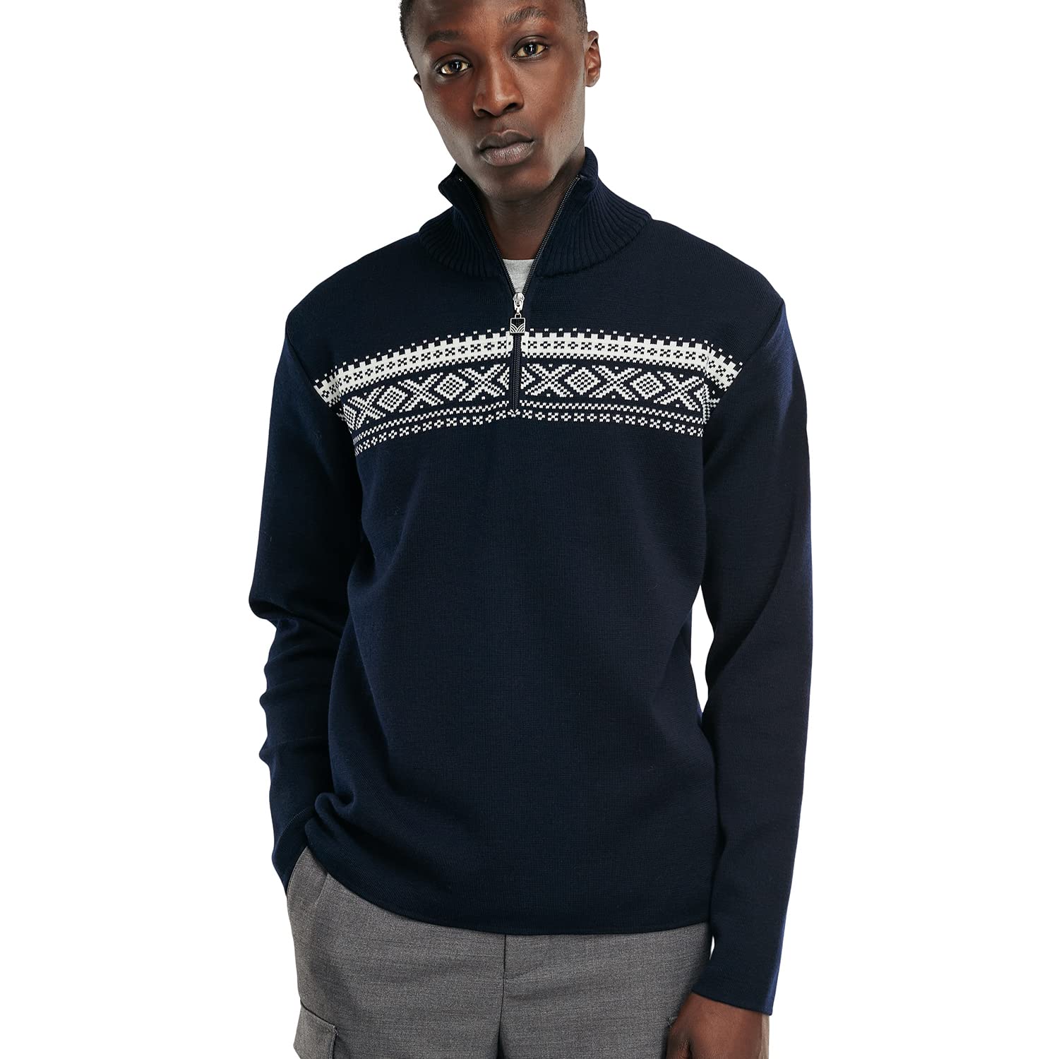 Dale of Norway Dalestolen - Suéter de lana merino con cuello alto para hombre, suéter de cuello alto con cremallera de un cuarto, suéter de esquí de cuello alto