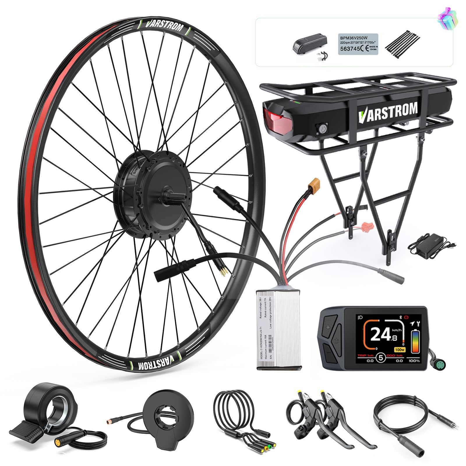 BAFANG Kit Conversion a Bicicleta Electrica G020 48V Motor Rueda Delantera con Batería Opcional y LCD Pantalla - Freno de Disco Versión para 20" 26" 29" 700C Bici de Montaña Carretera Cercanías