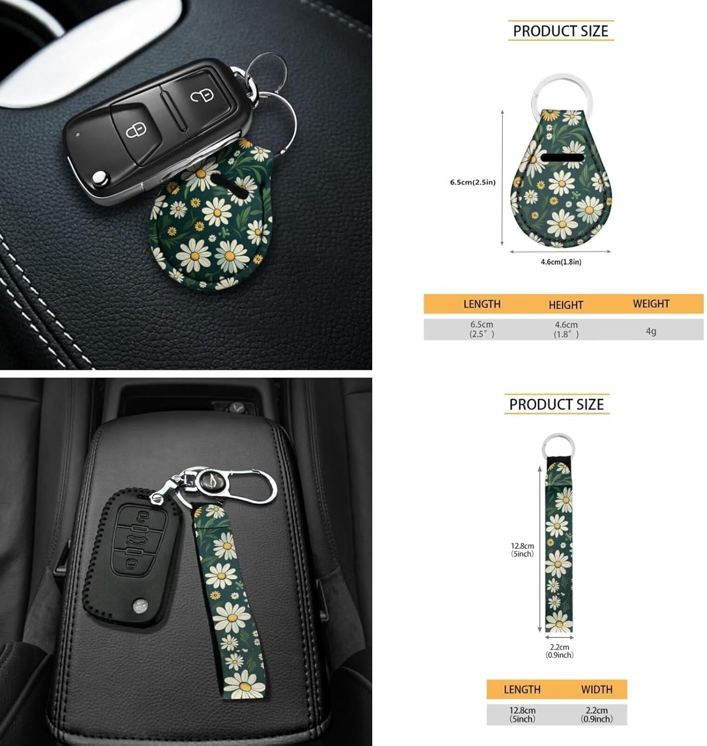 18Pcs Daisy Car Seat Covers Full Set with Steering Wheel Cover Auto Cup Holder for Car Coaster Headrest Cushion,Seatbelt Strap Pad,Center Console Cushion Handbrake Cover Keychain,Green