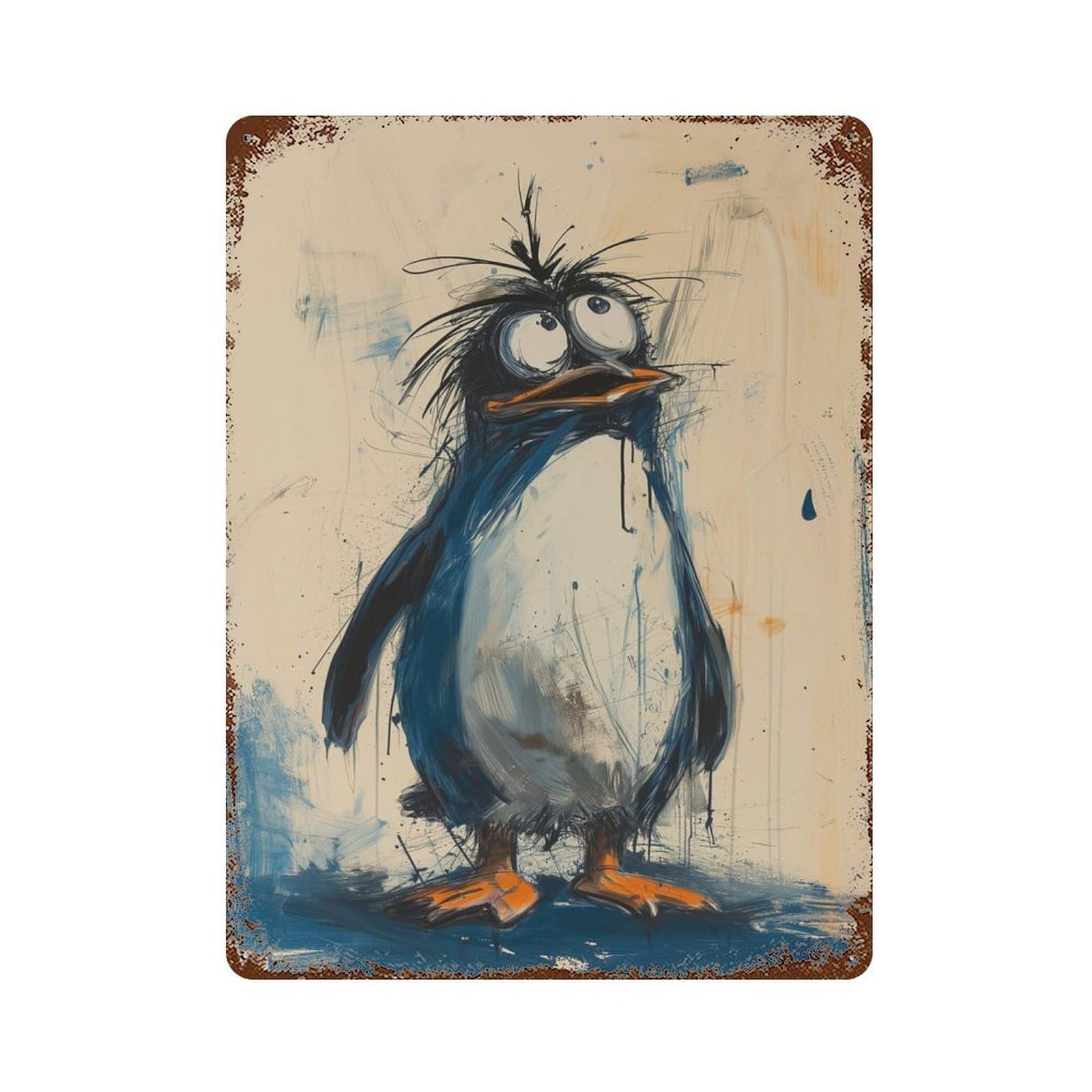 Lost Penguin Vintage Wall Sign 15.7"x11.8", Rust Effect Metal Decor for Bistro, Counter And Cafe Decor
