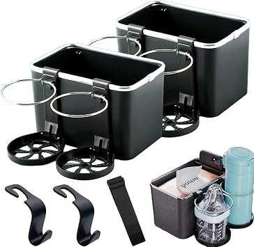 Armrest Storage Box for Your Car, Car Armrest Storage Box, Armrest Storage Box with 2 Cup Holders, Comfortable Car Decor Accessories Fit for Most Cars, Vehicles, SUVs 2Pcs-Black