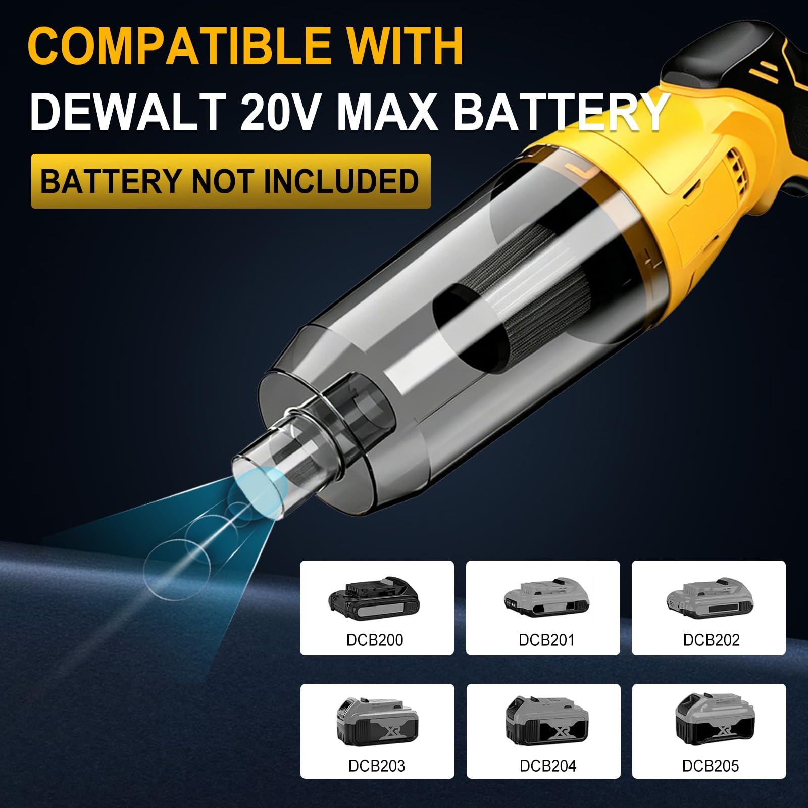 Aspiradora con batería compatible con Dewalt 18 V 20 V, 22000 Pa, aspiradora de mano portátil con 4 boquillas y depósito de polvo de 600 ml, aspiradora para pelo de animales, alfombras, suelos duros
