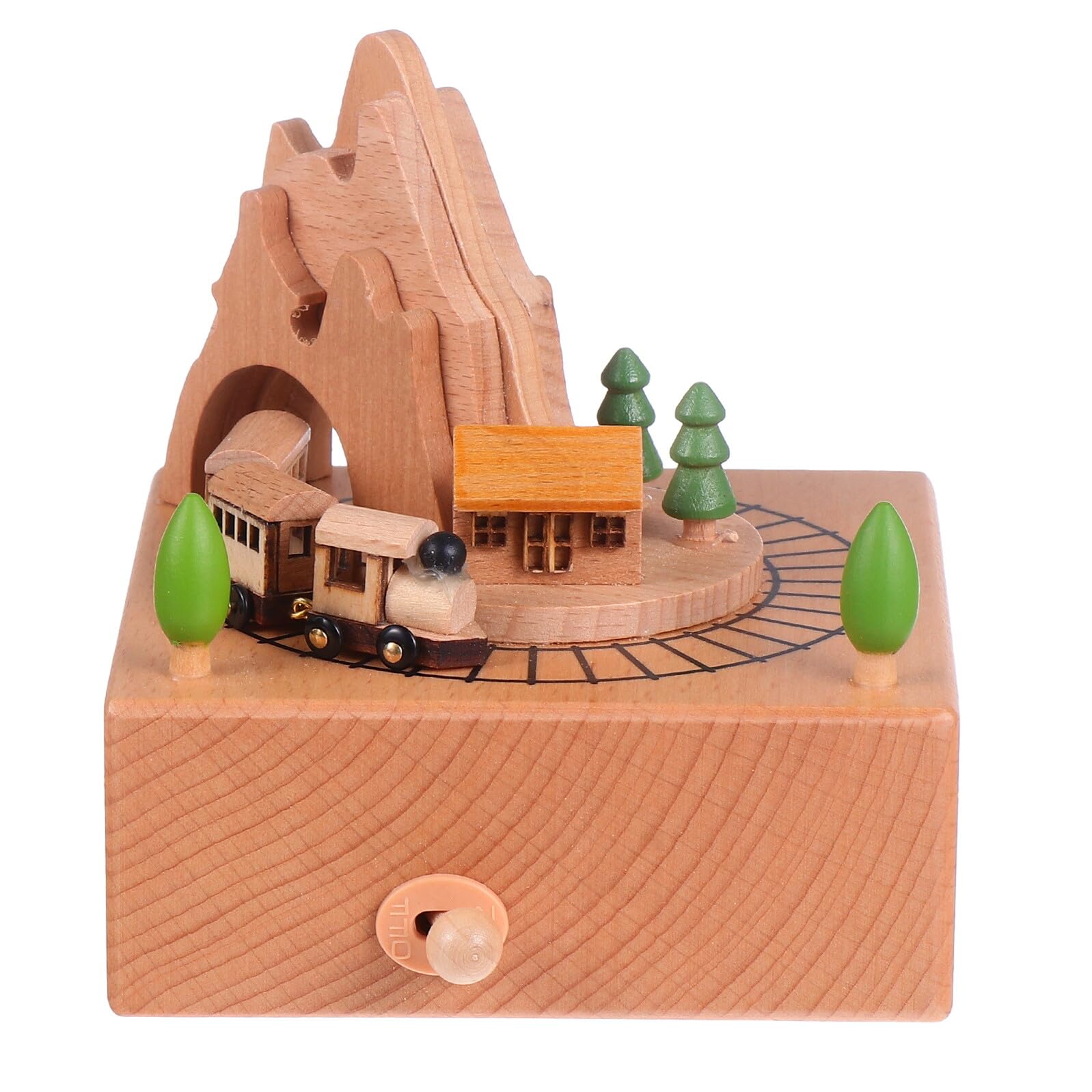BESPORTBLE Caja de Música Giratoria de Madera Diseño de Montaña Rusa Adorno Creativo para Escritorio Caja Musical Infantil y Decoración del Hogar Obsequio para Cumpleaños y Ocasiones