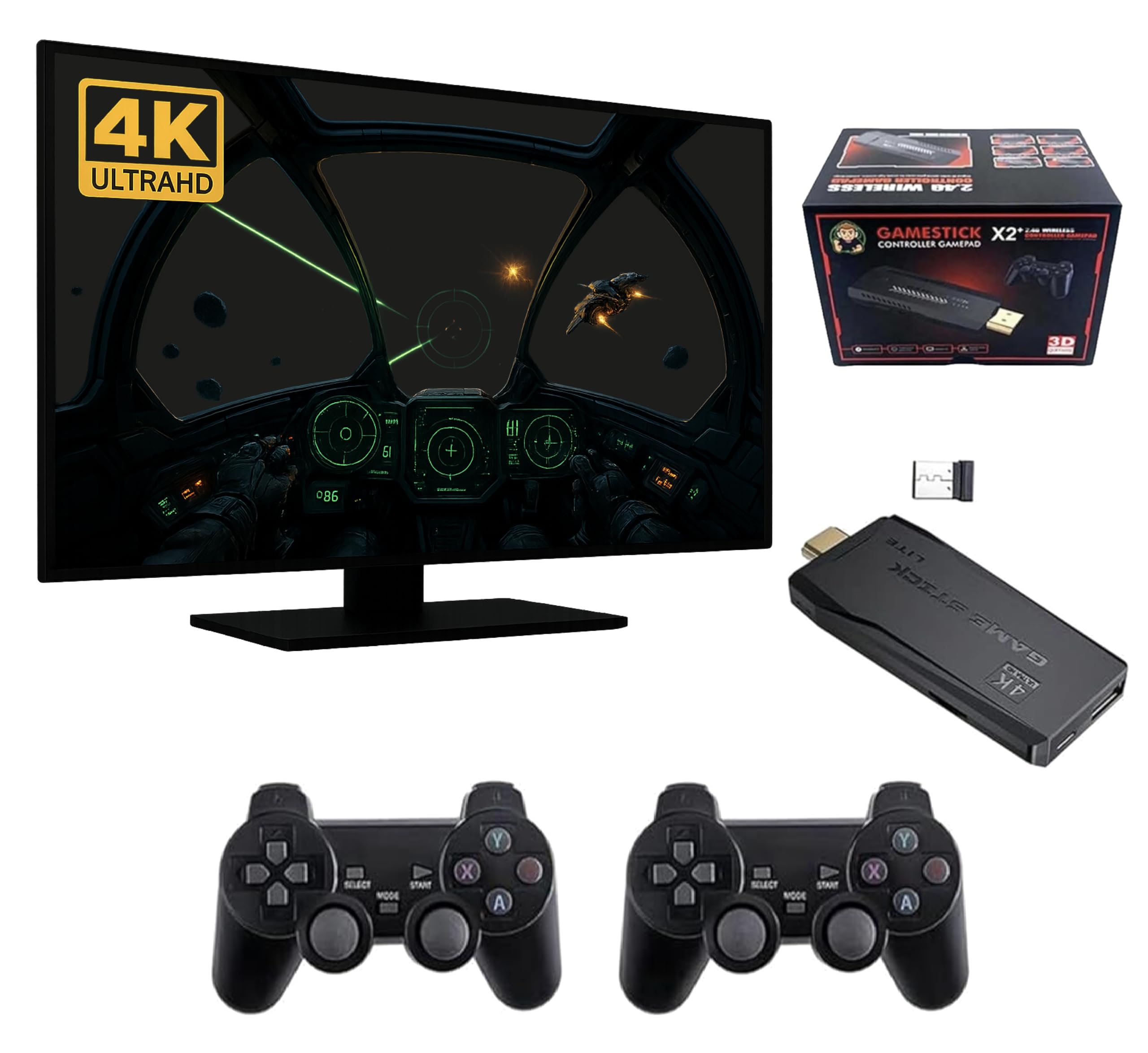 Waka Tienda Consola Retro Game Stick X2 Plus 64GB. Juegos clásicos, HDMI, Plug & Play 4K y 2 mandos inalámbricos. Compatible con TV, Proyectores. Consola stick X2 Plus