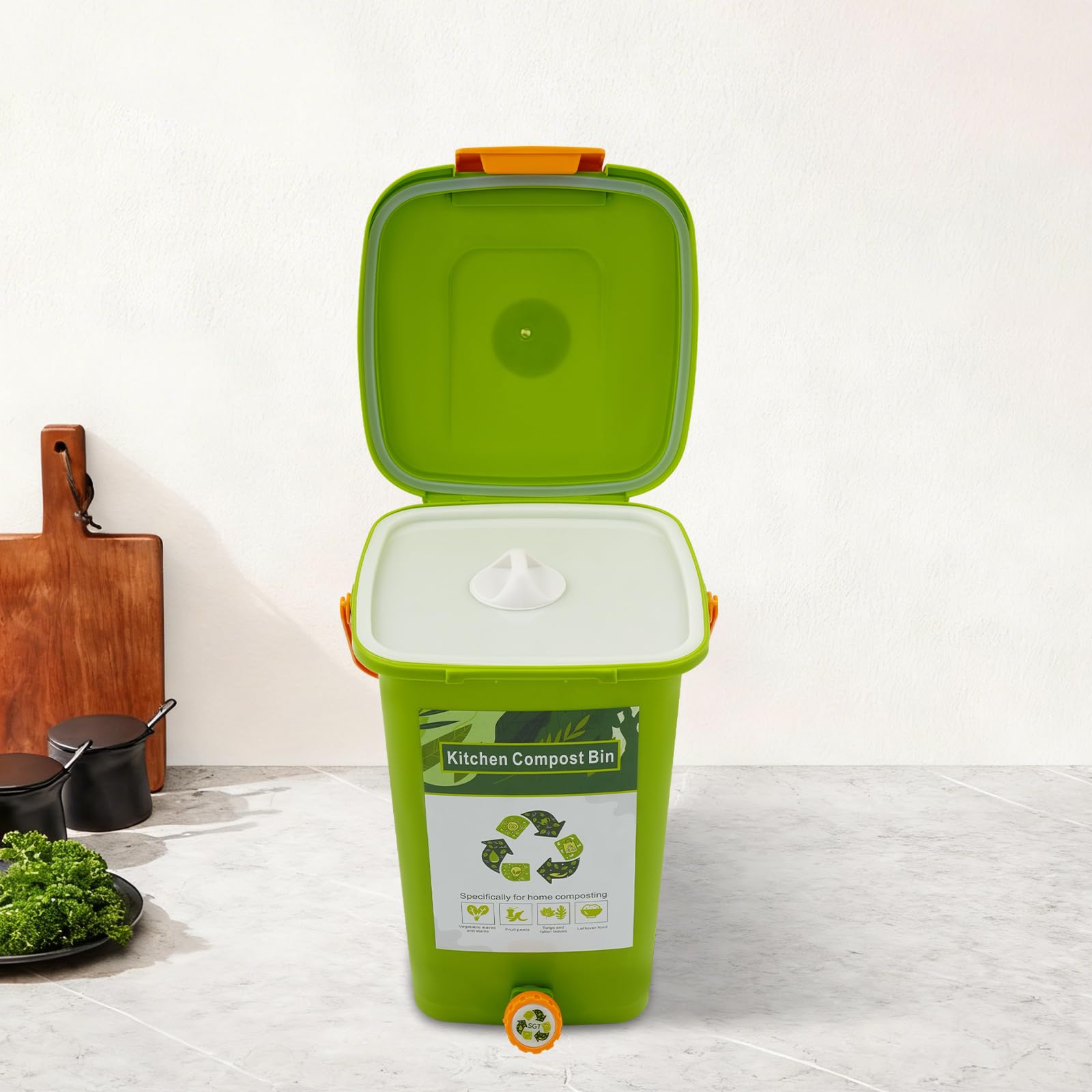 Poubelle bio de cuisine 10 l/15 l/20 l, seau bio avec double couvercle, poubelle à compost anti-odeurs pour déchets et recyclage, bac à compost pour plan de travail, balcon et jardin (15 l)
