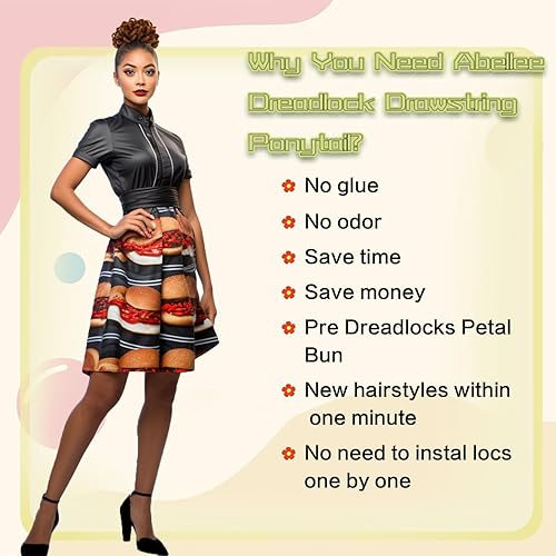 Miniatura 2 de Loc - Cola de caballo para mujeres negras, moño de pétalos locales para mujeres negras, cola de caballo con cordón para mujeres negras (8 pulgadas,