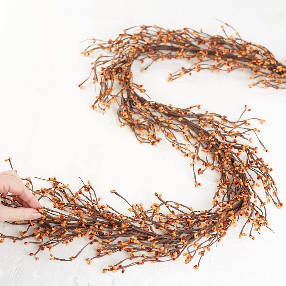 Fall and Thanksgiving Artificial Autumn Harvest Pip Berry Garland - Year Round Rustic Berries, Farmhouse Home Decor for Table Arrangements, Fireplace Mantel, and Centerpiece Decorations (54" Long)