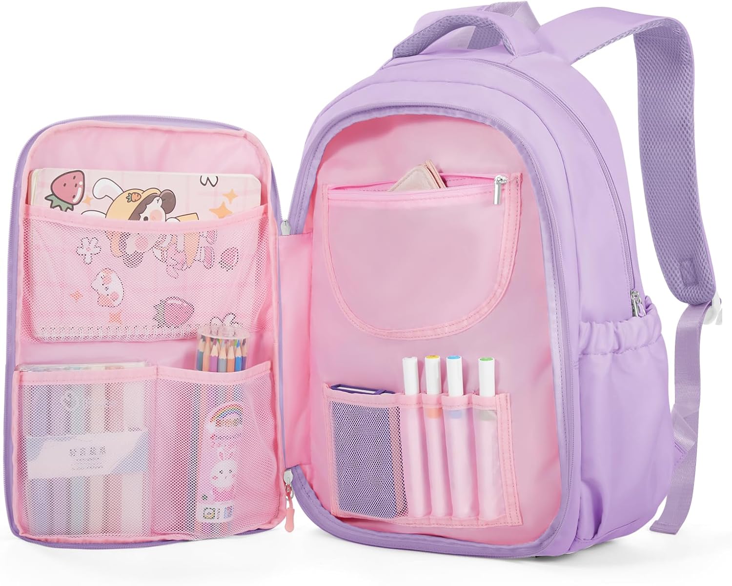 Cute Backpack For School Teens Girls, Aesthetic Kids Elementary School Backpacks, Waterproof Middle Students Bookbag, Large Capacity Backpack For College Women Men (Purple) - Image 2