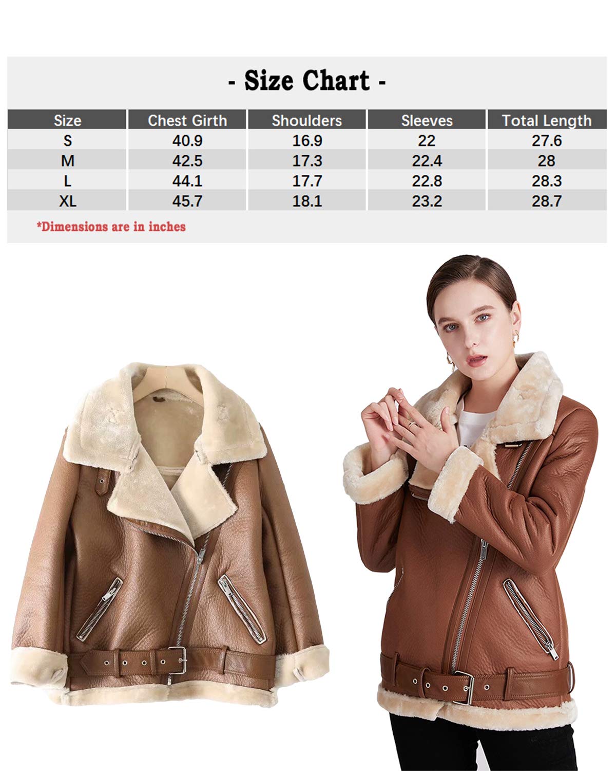LY VAREY LIN Women's Faux Shearing Moto Jacket Thick Lined Parka Winter Shearling Coat Leather Jacket