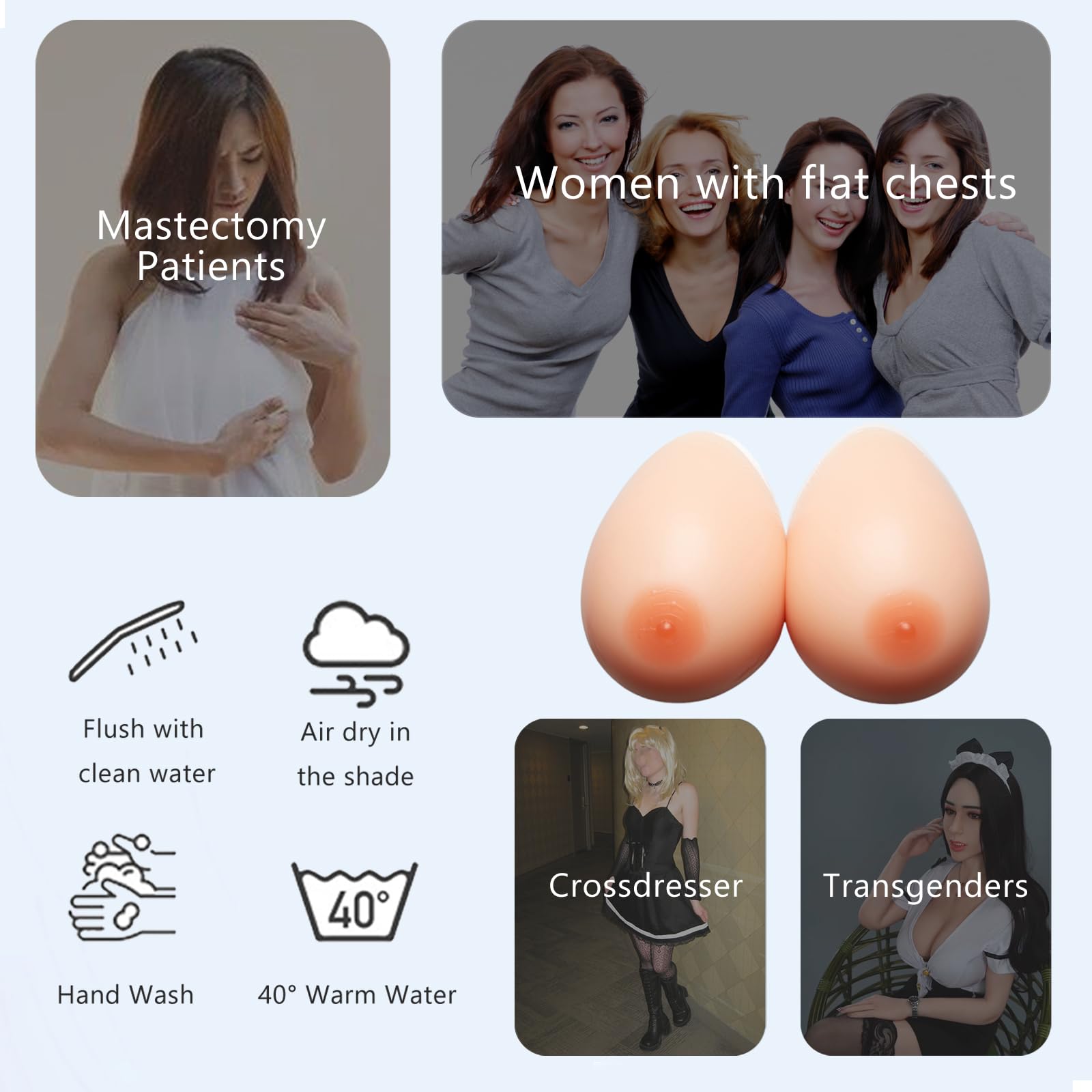 Formas De Senos Silicona Autoadhesivas, 1 Par Prótesis Fondo Cóncavo En Forma Lágrima For Travestis, Transgénero Y Mastectomía, Copa J(Non-Stick,DD Cup)