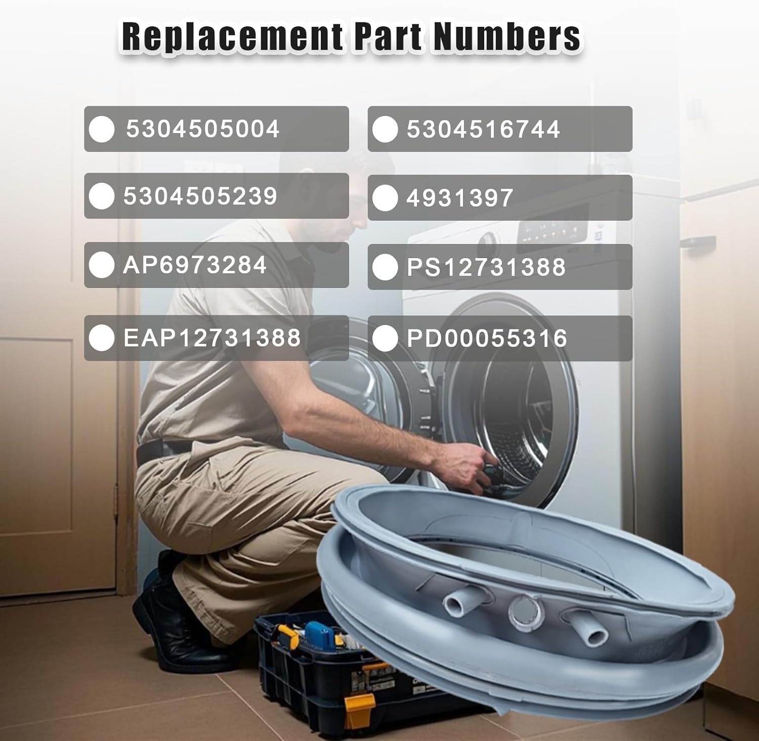 New 5304505004 Washer Door Gasket Compatible with Frigidaire And Electrolux Washer Door Seals. 5304505004 Washing Machine Door Bellow Boot Gasket Replacement 5304516744, 5304505239.