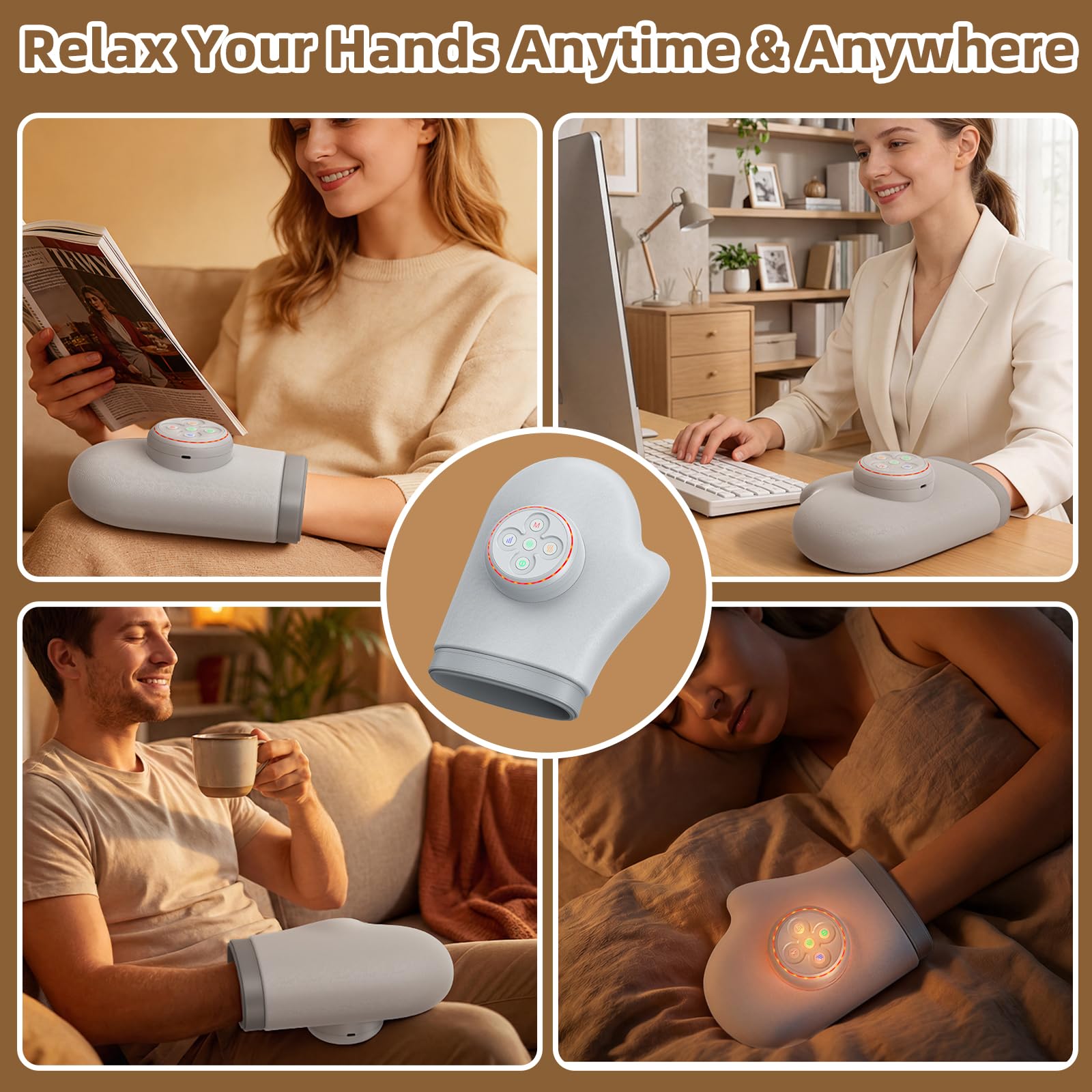 Masseur De Main, Chauffage Pressothérapie 3 Modes & 5 Intensités | Appareil De Massage Portable, Soulage Arthrose & Syndrome Du Canal Carpien, Parfait Cadeau