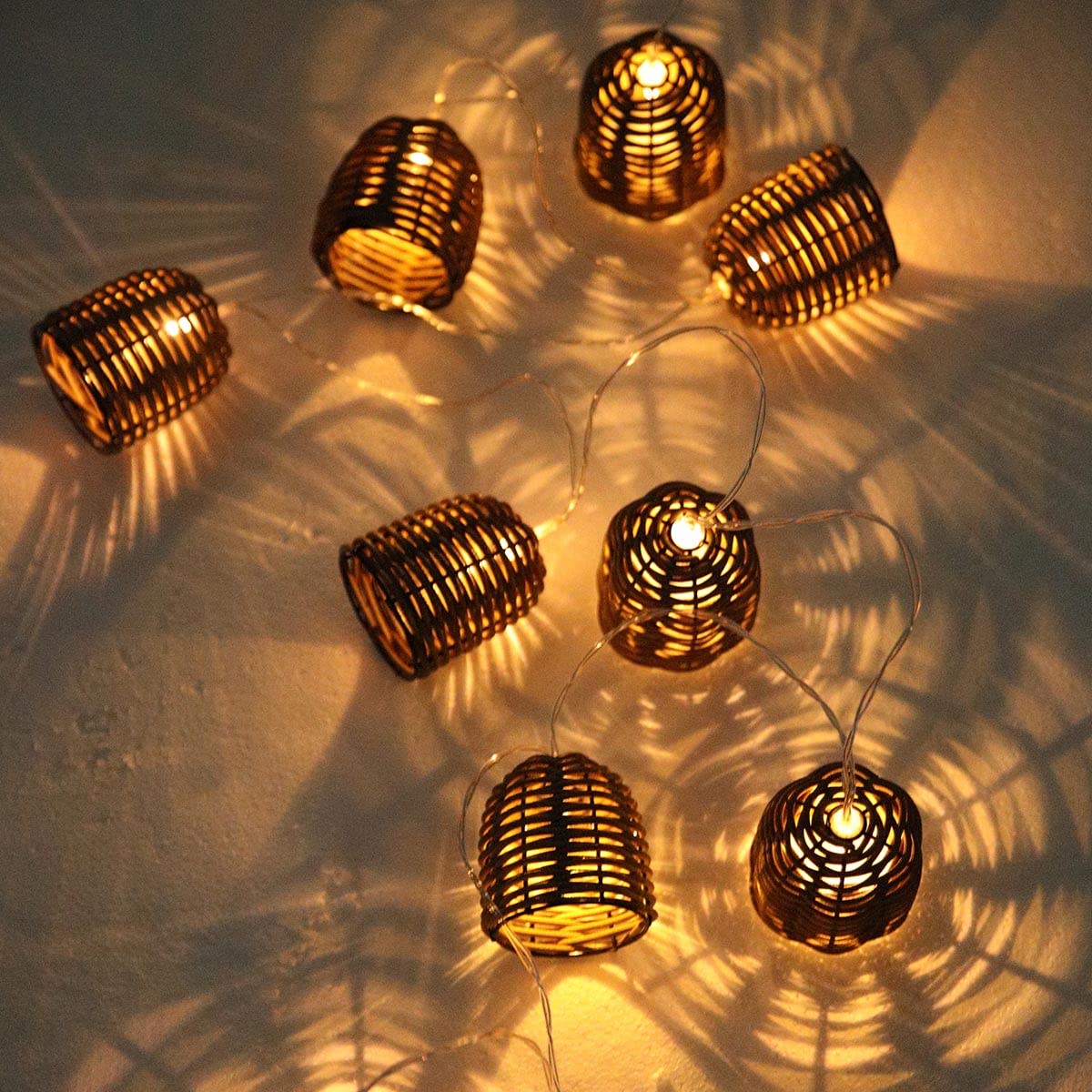 Lot de 2 guirlandes lumineuses solaires 10 abat-jour poly rotin LED blanc chaud FORMENTERA 3.80m