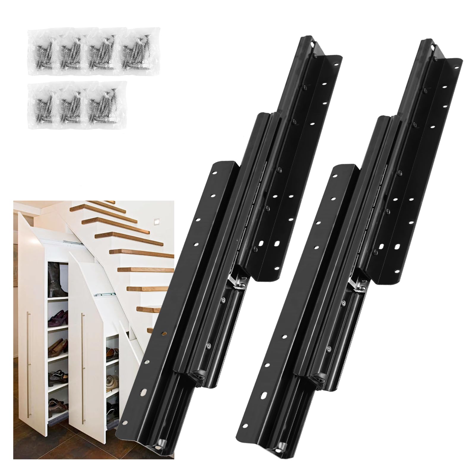 YJINGRUI Montaggio a pavimento per carichi pesanti, 800 mm - 1850 mm, guide per cassetti, cuscinetti a sfera in metallo, adatto per scale, armadi e armadi, portata 120 kg, 1 coppia