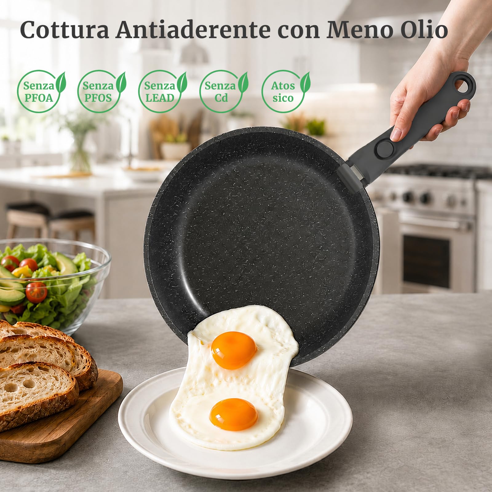 YASHE Pentole induzione 20 pezzi, atossiche, senza PTFE e PFAS | Senza PFOA Set Pentole e Padelle Antiaderenti in Granito, Pentole Impilabili, Salvaspazio per Camper e Monolocali