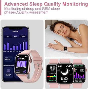 Smart Fitness Tracker Watch with Heart Rate Monitor, Activity Tracker with Pedometer, Sleep Monitor, Calories & Step Counter, Waterproof Smart Watch for Women Men Fitness Watch for Sports (Pink)