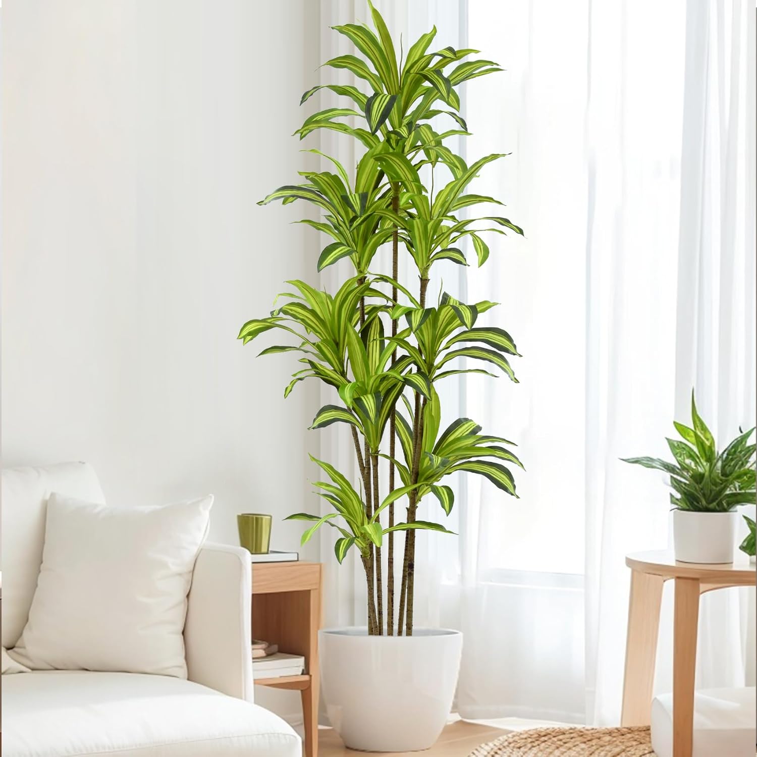 Faux Dracaena Tree 7ft(84in) Artificial Plant with Realistic Leaves and Trunks,Fake Floor Potted Tall Artificial Trees for Home Office Decor Indoor (7Feet,1Pack) - Image 6