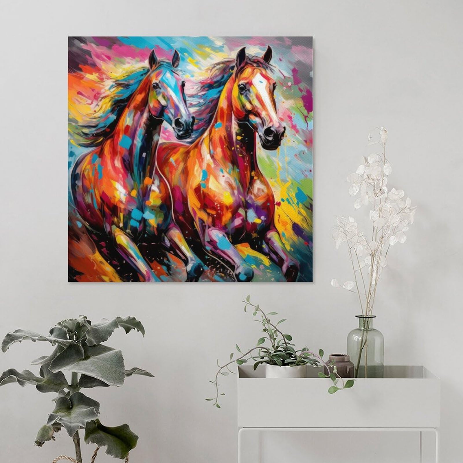 Amazon.co.jp: 2頭の馬の壁掛け抽象動物壁風景画 印刷 ポスター