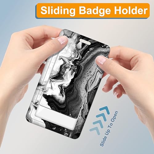 Miniatura 6 de Plifal Portatarjetas con carrete retráctil, etiqueta de identificación de mármol negro, clip para credencial de trabajo, protector de tarjeta