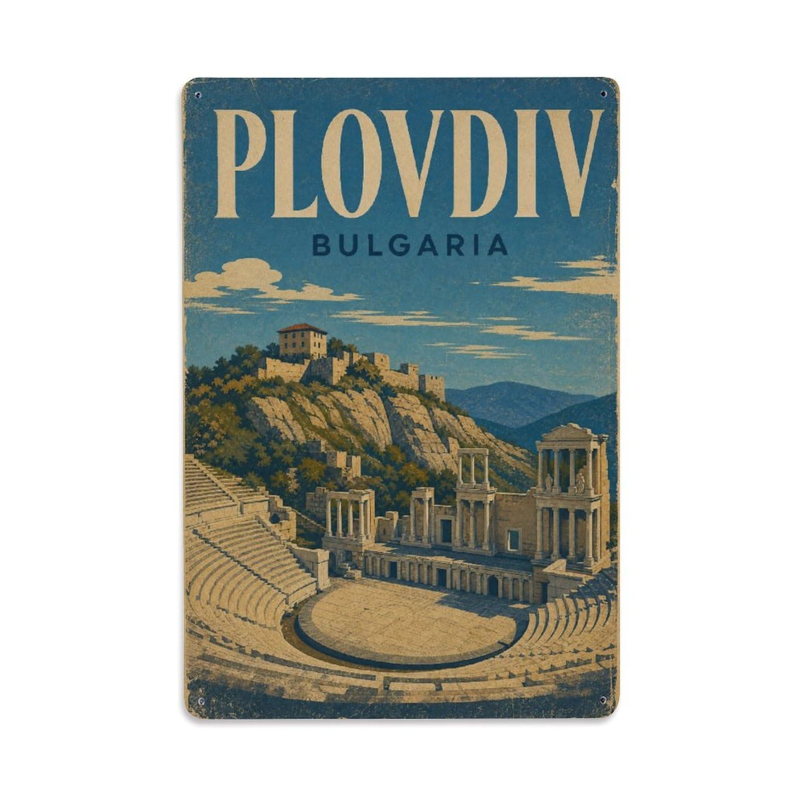 Travel Vintage Bulgaria Plovdiv Metal Tin Sign