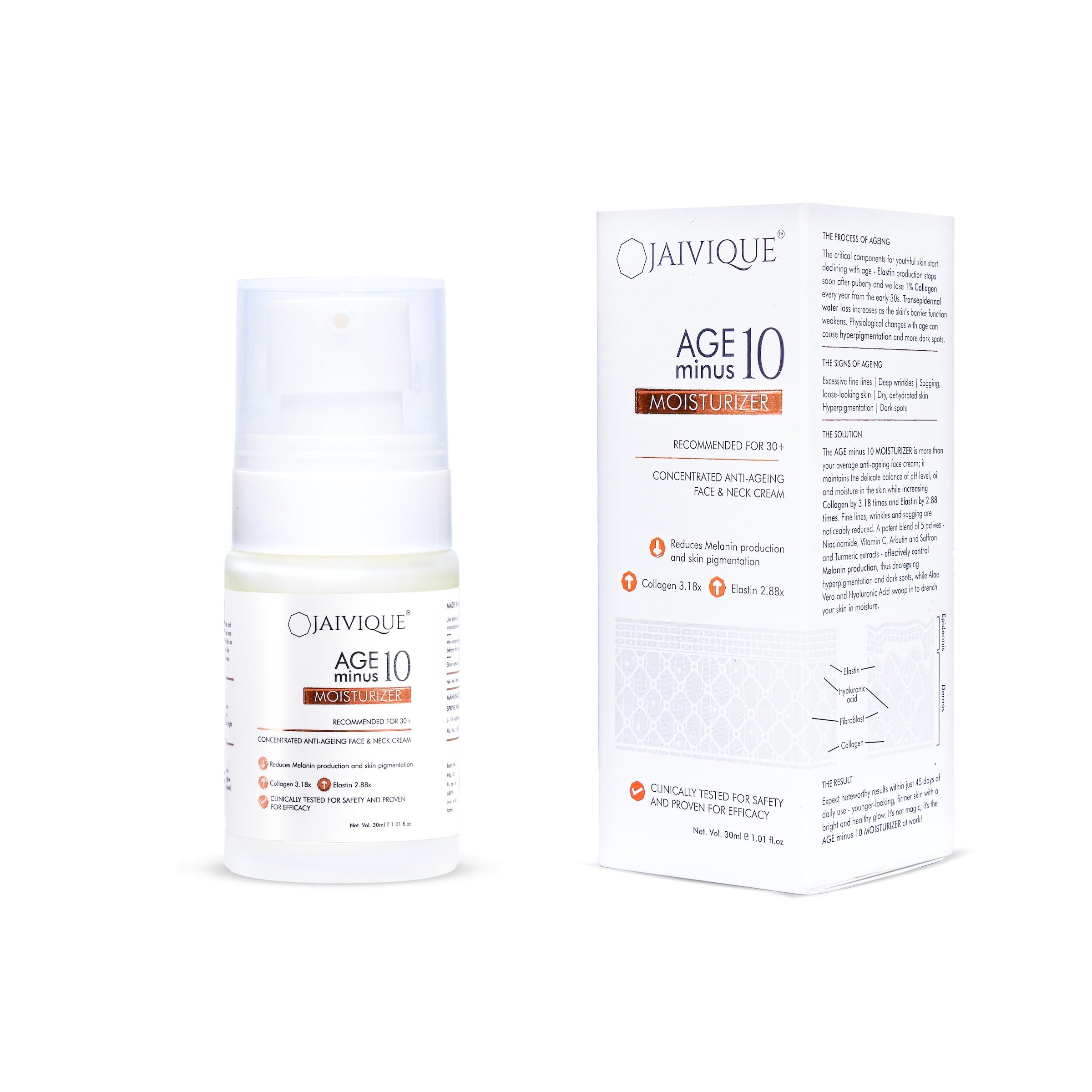 Jaivique AGE minus 10 MOISTURIZER 30ml | Concentrated Anti-ageing Face & Neck Cream | Reverse Signs of Ageing | Recommended for 30+