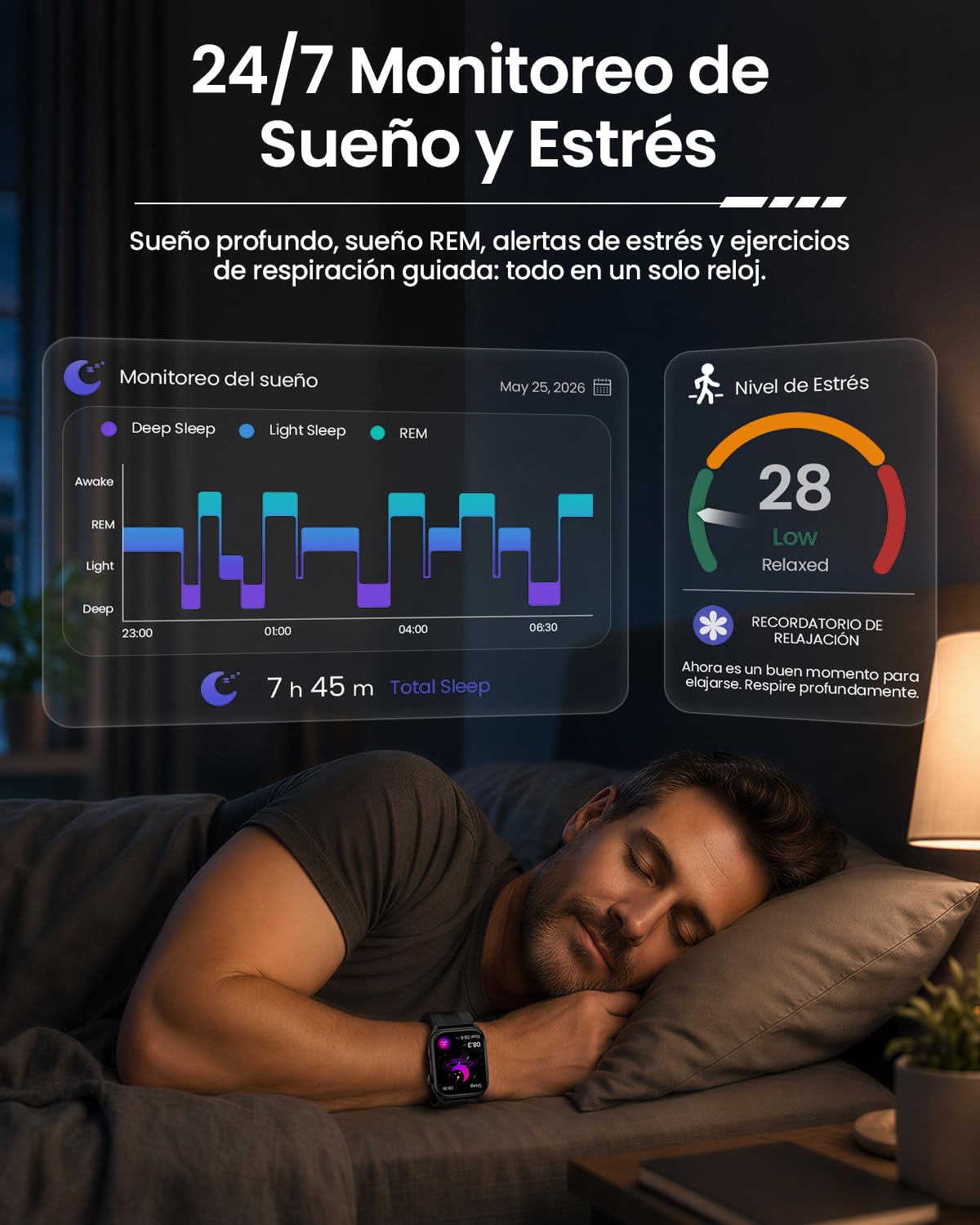 FOSMET S101 Reloj Inteligente Hombre Presión Arterial, 24H ECG HRV, Negro | 2.06" AMOLED Smartwatch Salud, SpO2, IMC, Frecuencia Cardíaca, Monitor de Sueño, Estrés, Llamadas Bluetooth con Android e iOS