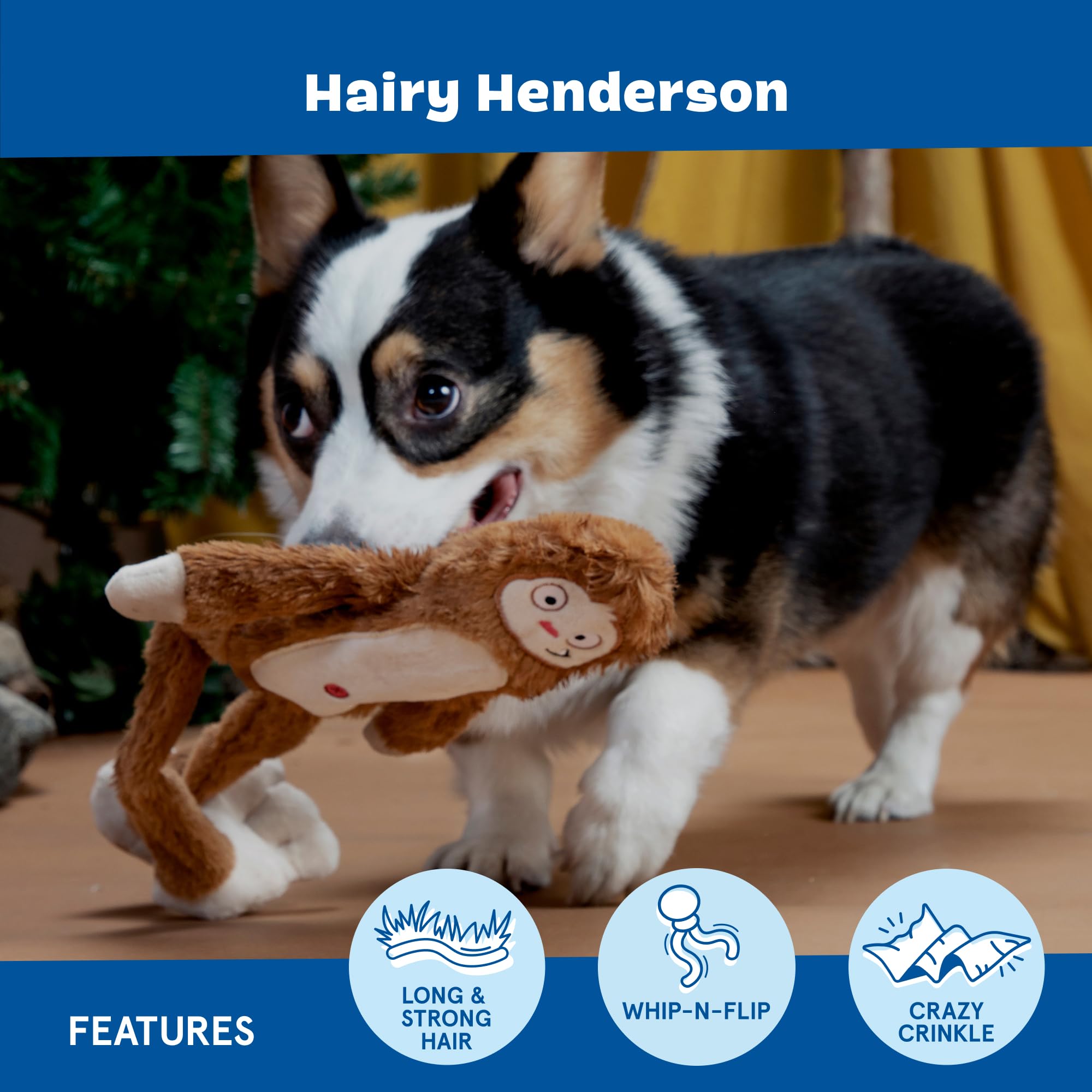 BARK Dog Toy Hairy Henderson Sasquatch Squeaky Plush Toy for Dogs Crazy Crinkle Long & Strong Hair for Dogs That Love to Shred Whip-N-Flip Limbs to Tug - Image 4