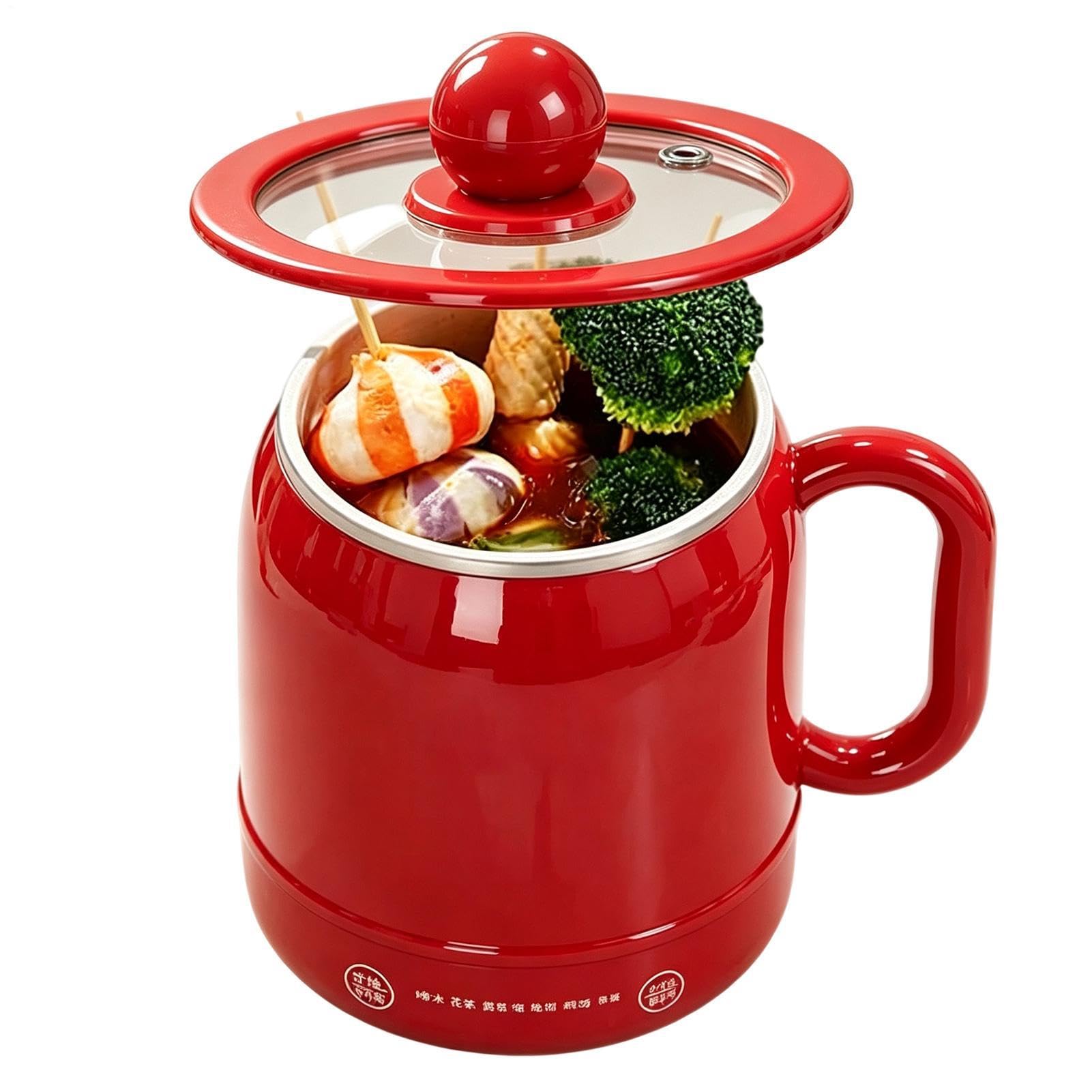 Mały wolnowar 6 w 1, 800 ml, ceramiczny, nieprzywierający, ergonomiczny | Wolne gotowanie garnek do zupy z pokrywką do domu, mieszkania, biura, podróży, na kemping, piknik, jedzenie, owsianka, mleko