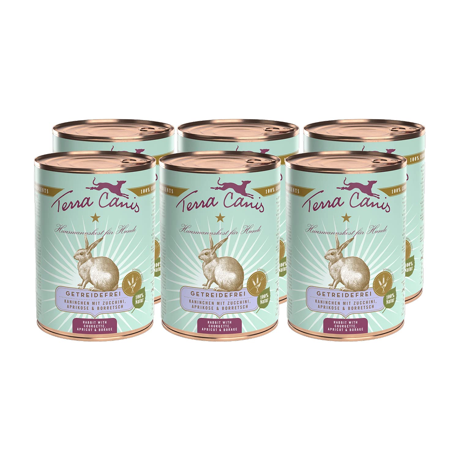 Terra Canis Coniglio, zucchina, albicocca & borragine Alimento umido Grain-Free, 6x400g I Alimento premium per cani con ingredienti di autentica qualità human-grade al 100% I Gluten-free