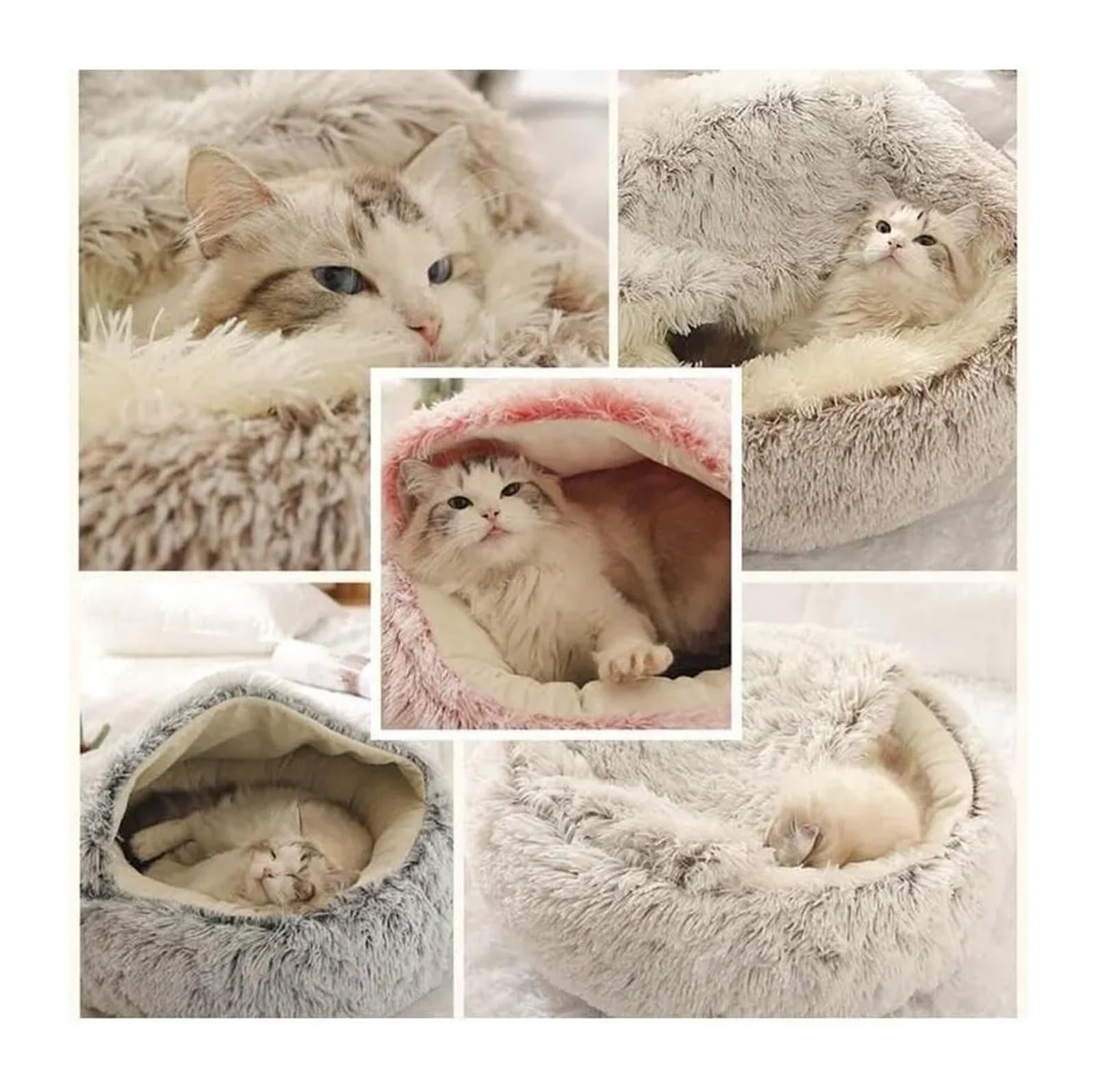 Soft Plush Pet Bed With Cover Round Cat Bed Pet Mattress Warm Cat Dog 2 In 1 Sleeping Nest Cave For Small Dogs