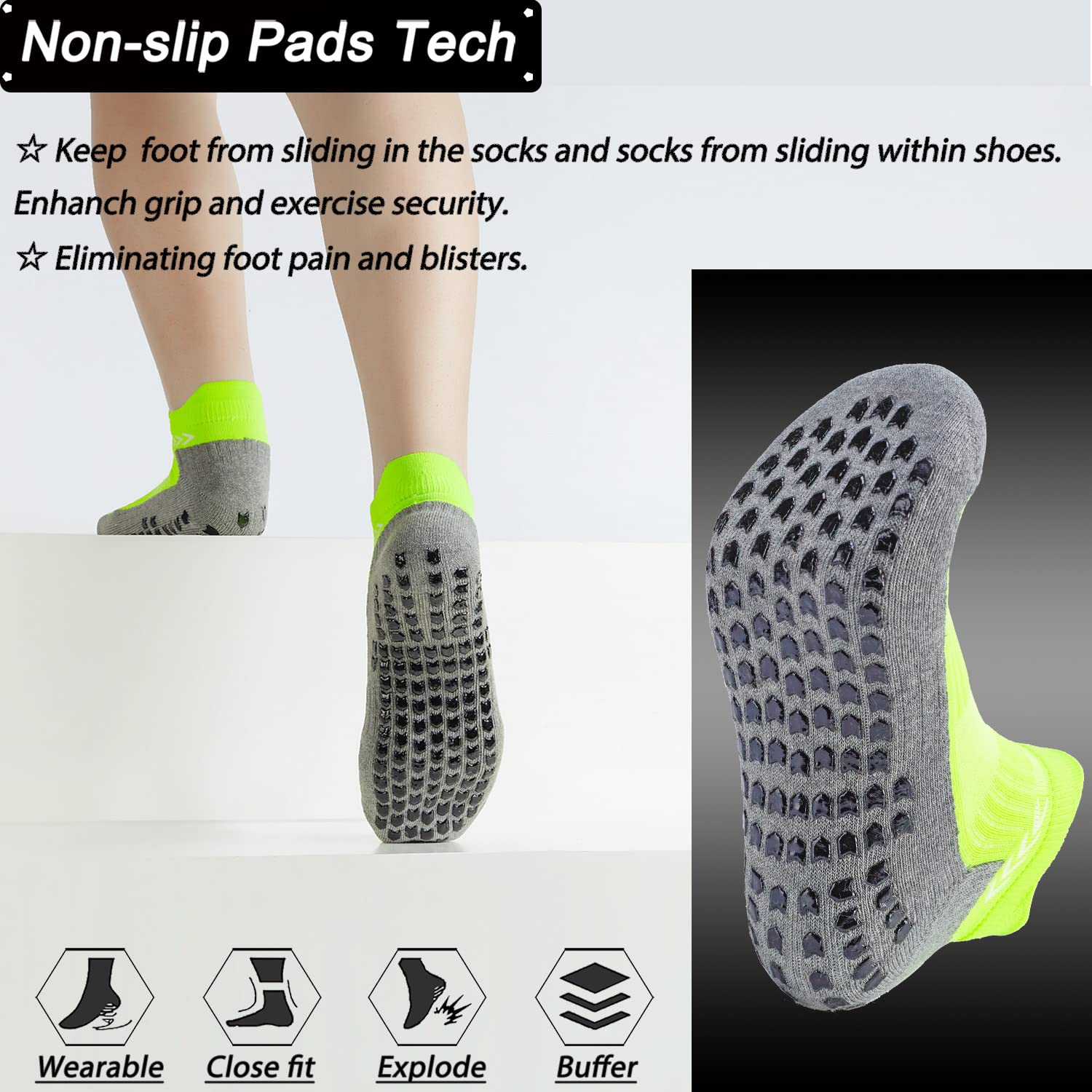 Calzino sportivo antiscivolo per uomo donna, calzino sportivo da calcio antiscivolo con impugnatura, Calza pantofola antiscivolo