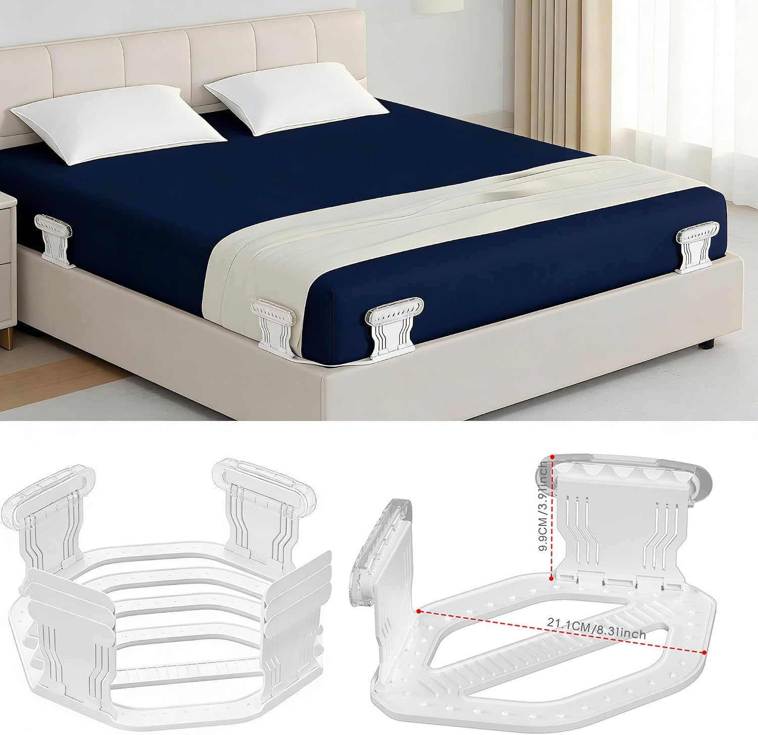 Bed Sheet Holders for Corners, Stop Sheets from Slipping Off All Night, Anti-Slip Pad for Delicate Sheets, Easy One-Time Installation, Durable Gripper Clips for Twin to King Size Mattresses(Set of 4)