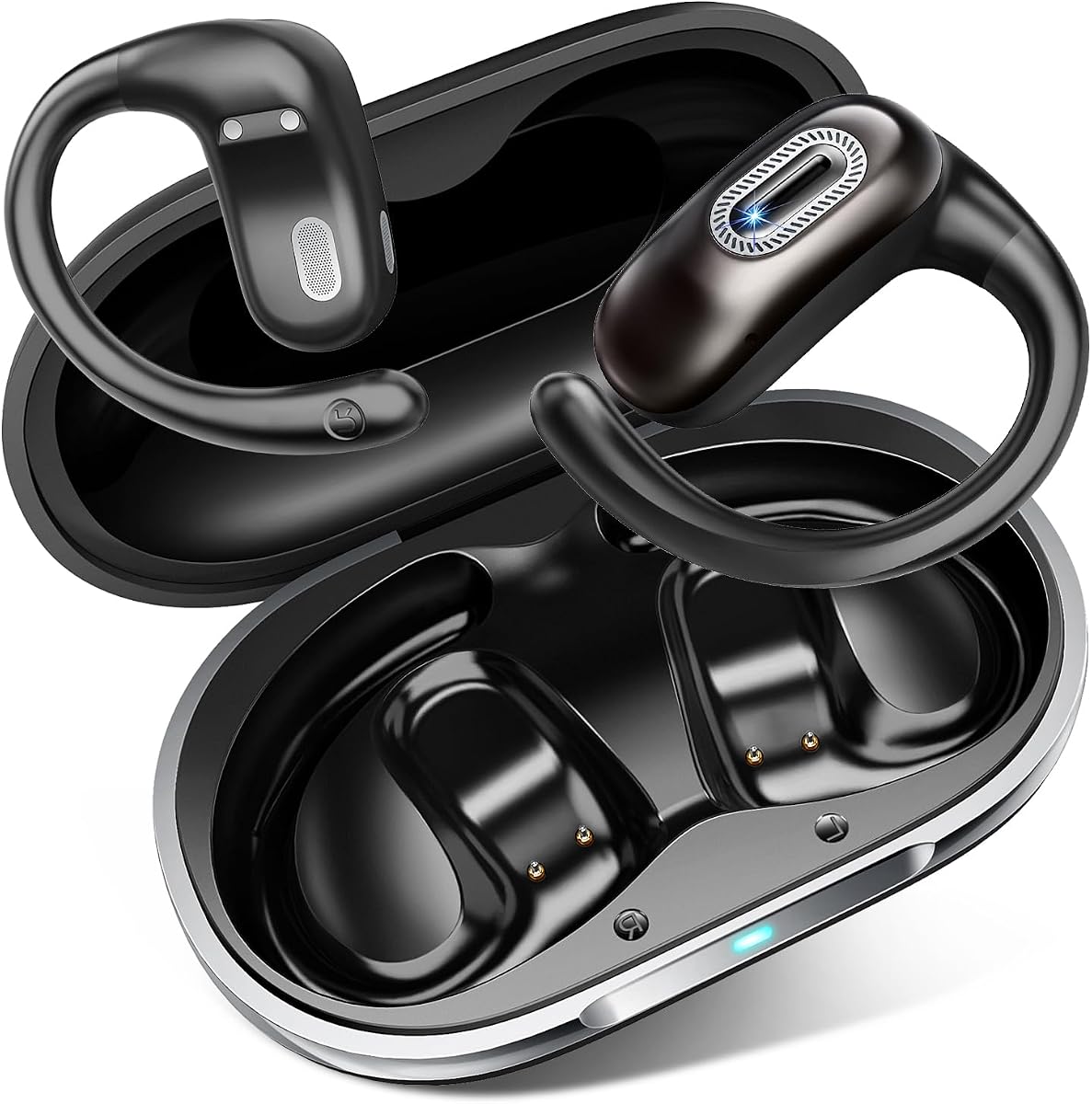Open Ear Ear buds, Bluetooth 5.4 Wireless Earbuds, 50H, Air Conduction Headphones, HD Stereo Bass Over Ear Earphones with Earhooks, Ultra-Comfort Secure Fit, IPX7 Waterproof Headset for Working Sports