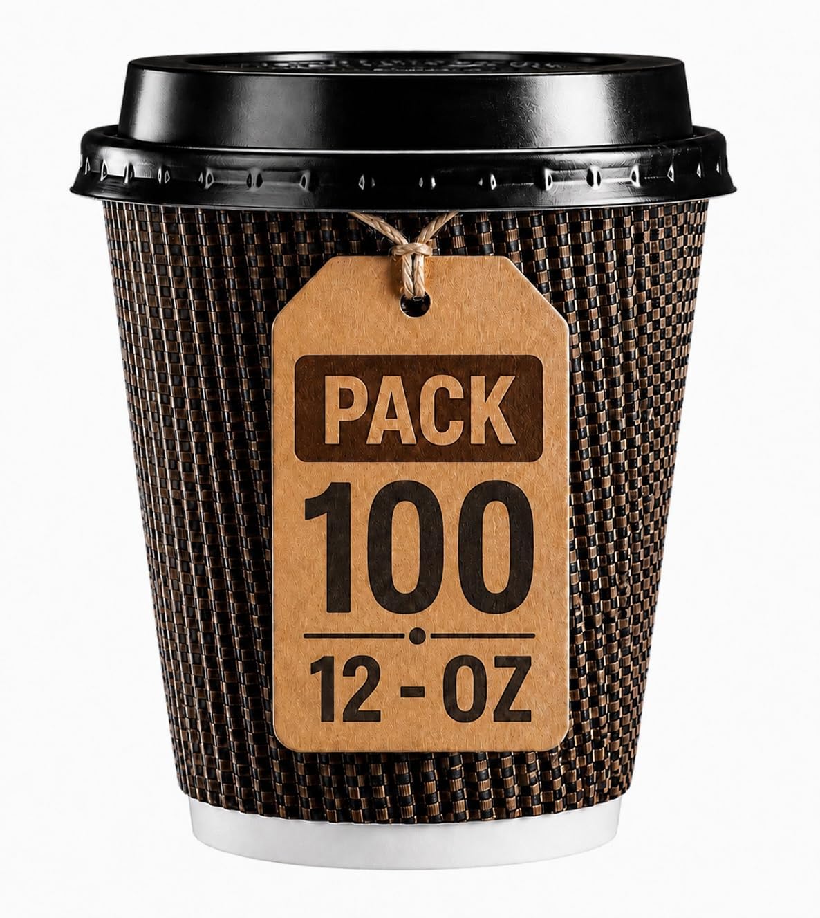 100 x 12oz Brown Disposable Coffee Cups with Lids - Takeaway Paper Cups ...