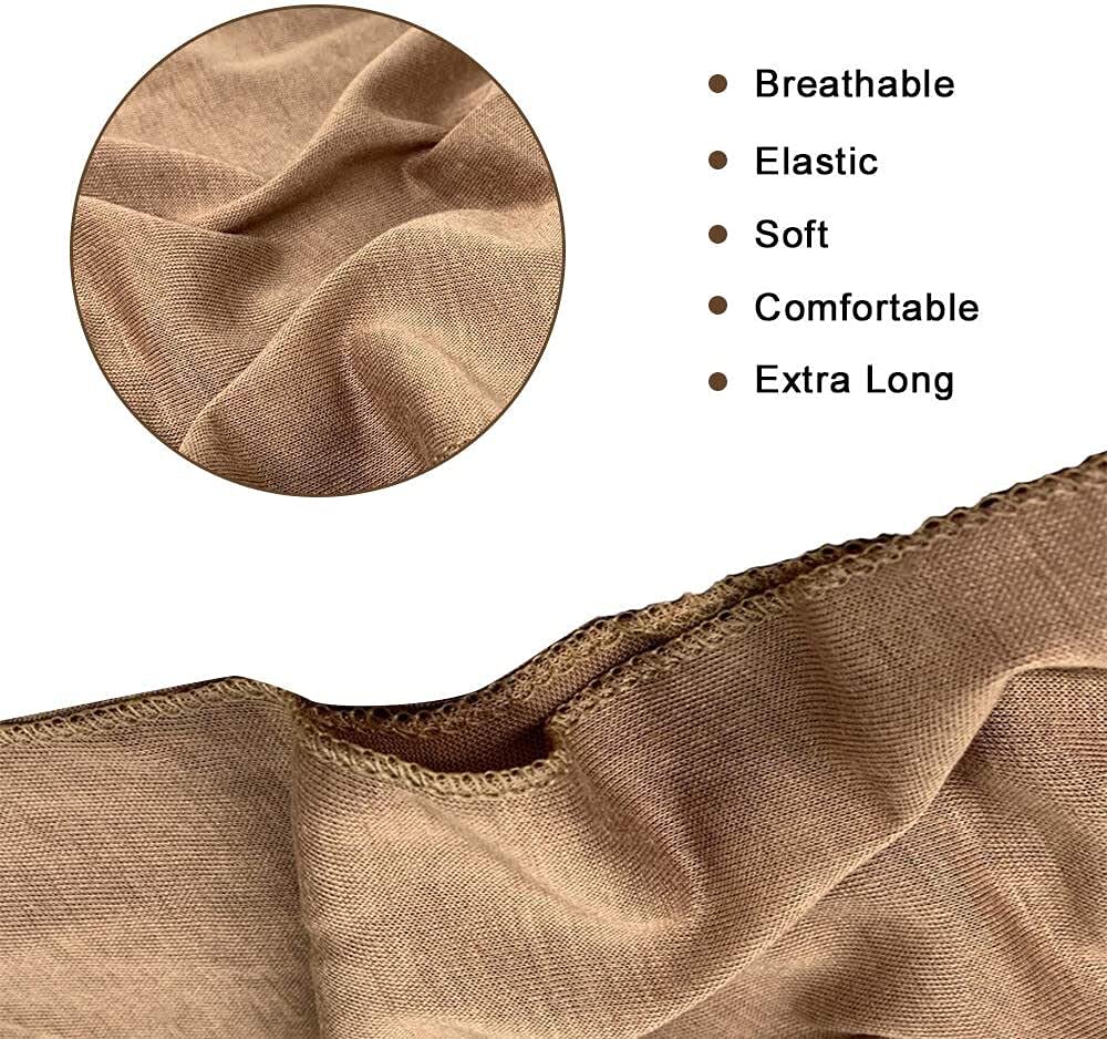 4 Packs Stretch Jersey Turban Head Wrap Scarf African Headwraps for Women Head Wraps Long Hair Scarf Ultra Soft Breathable Solid Color Turban Tie Large Headband (Black Dark Grey Light Brown Blue) - Image 3