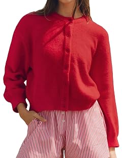 Wyeysyt Women Cardigan Sweater Button Down Long Sleeve Crewneck Soft Knit Sweater Fall Open Front Loose Casual Cardigan