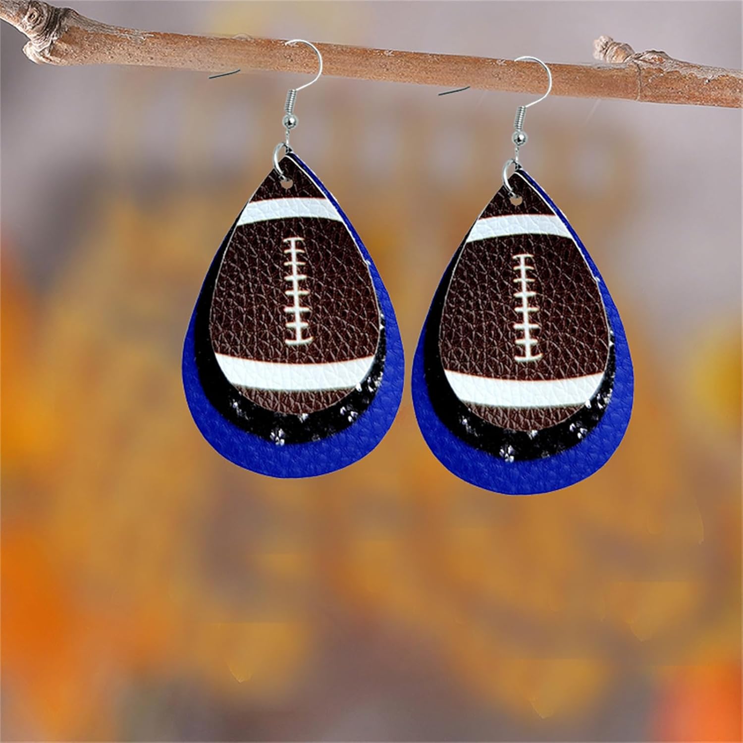 coadipress Football Earrings for Women Fashion Colorful Layered Football Dangle Earrings Lightweight Faux Leather Football Teardrop Earrings Sports Lover Jewelry Accessories - Image 4