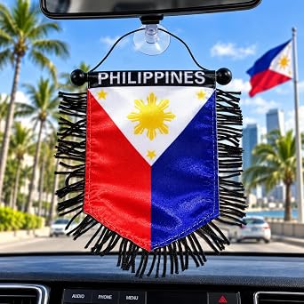 Philippines Flag Small Philippines Decal Sticker Small Hanging Rearview Mirror Auto Accessories Glass Window Style Design Interior Decor Quality Mini Banner Flag Philippines