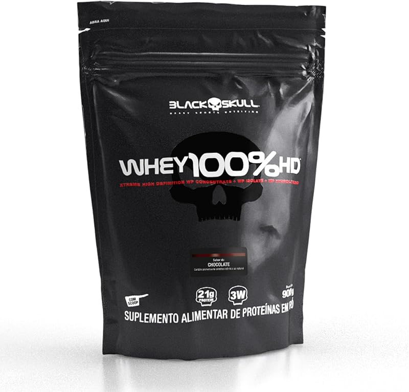Black Skull Whey 100% HD Refil 900g Suplemento Chocolate