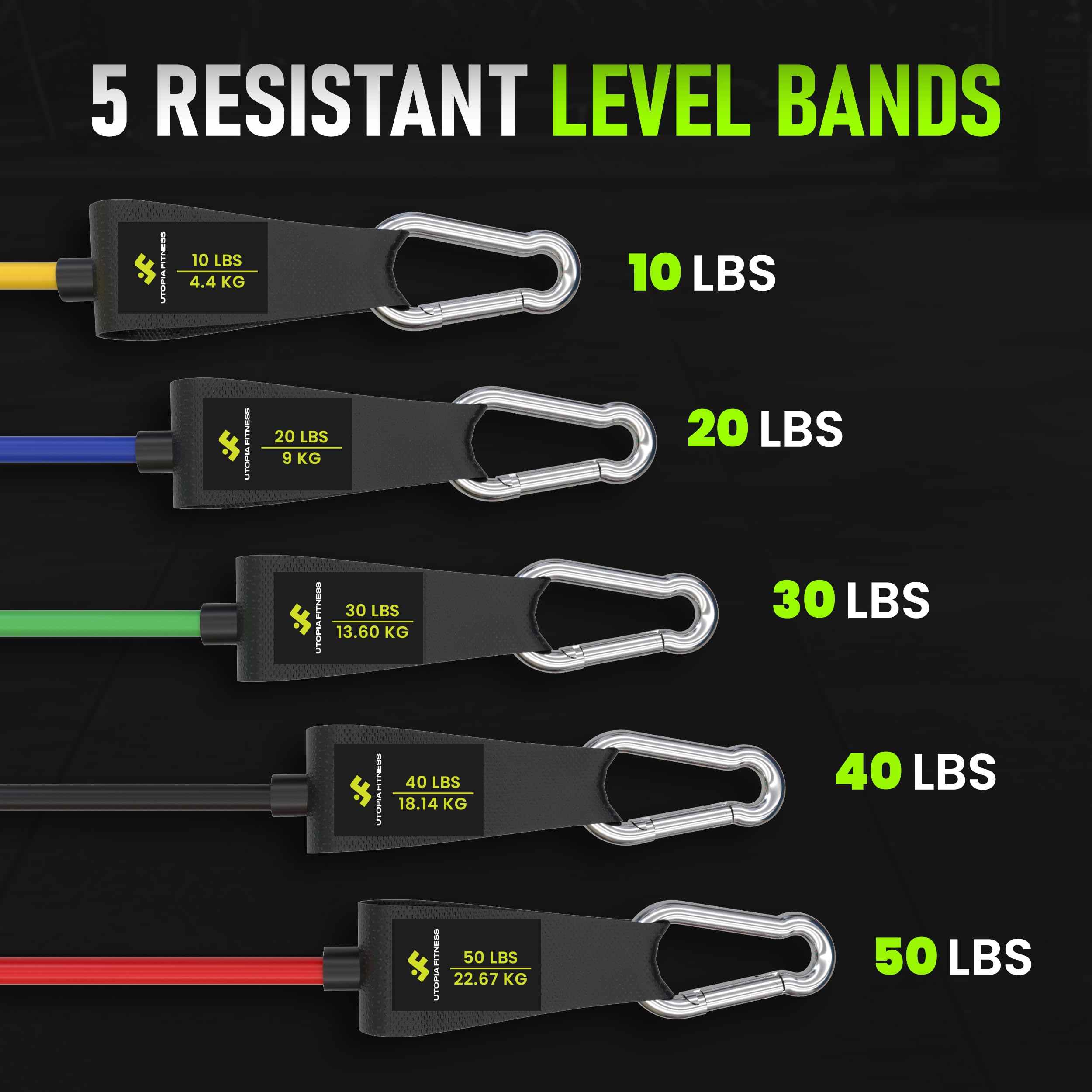 Utopia Fitness Widerstandsband, 5er-Set, für Zuhause, Fitnessstudio, Outdoor-Workout, Türanker, Knöchelriemen und Netzträger – sportlich handlich