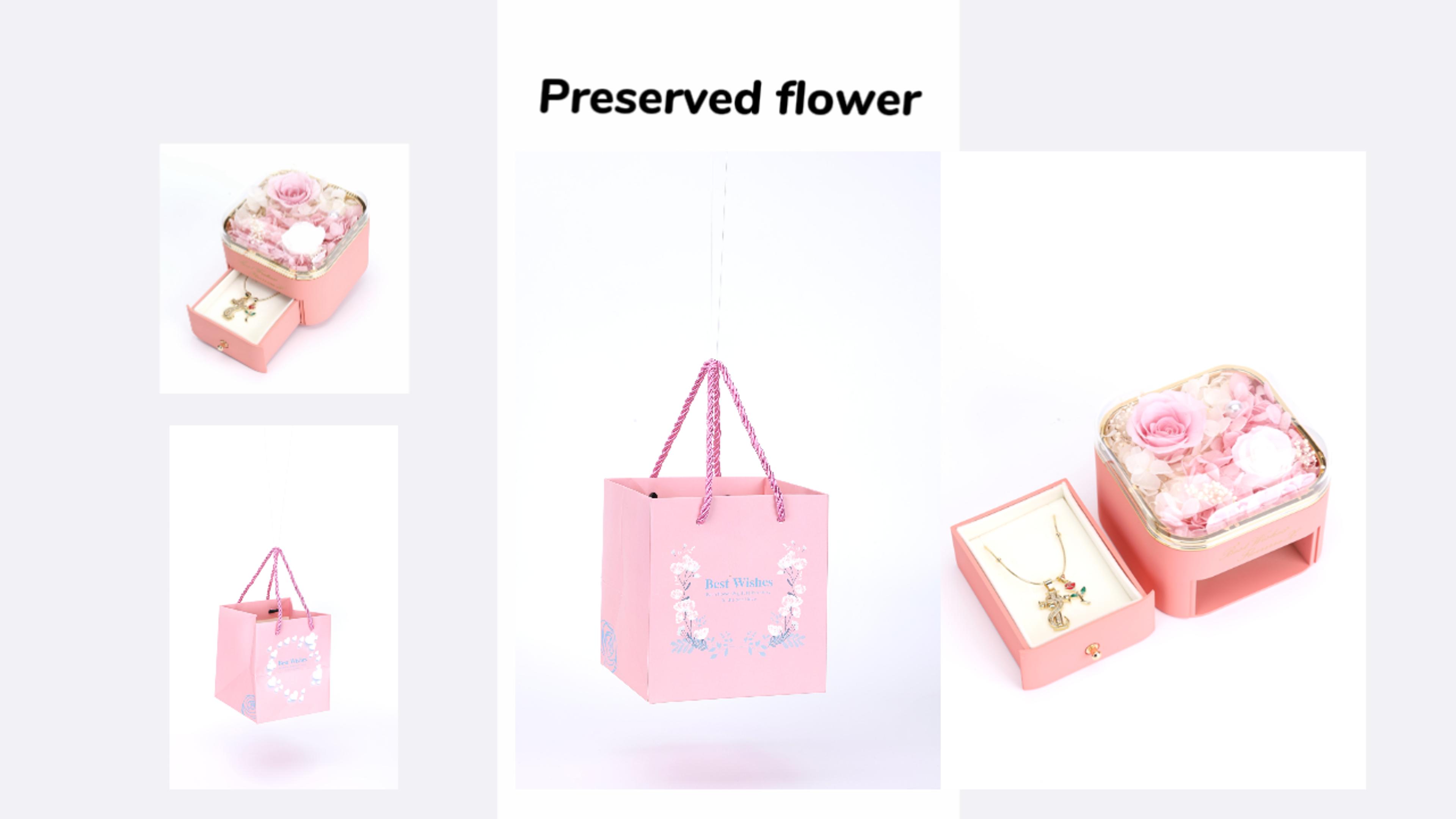 Preserved Pink Rose with Cross Necklace Eternal Rose Gift Set miniatura 7