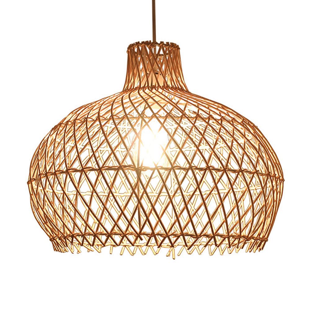 LYMSXAZOU Hollow Retro Decoration Chandelier Rattan Ceiling Wicker Lampshade Farmhouse Hanging Lamp Fixtures Handmade Weave Lighting Fixture Pendant Lights For Bars Cafe Living Room