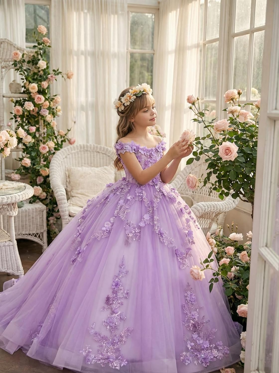 Flower Girl Dresses for Wedding Off Shoulder Pageant Dress for Girls Party Dresses for Girls