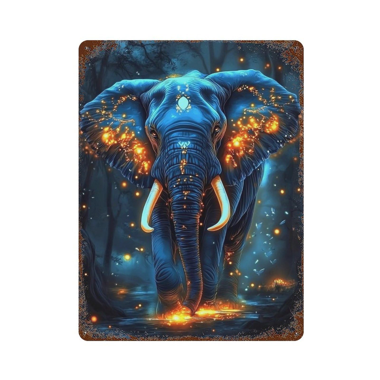 Rusty Metal Tin Sign Enchanted Forest Elephant -1 15.7"x11.8", Rustic Home Decor for Shed, Workshop And Garage Wall Decor