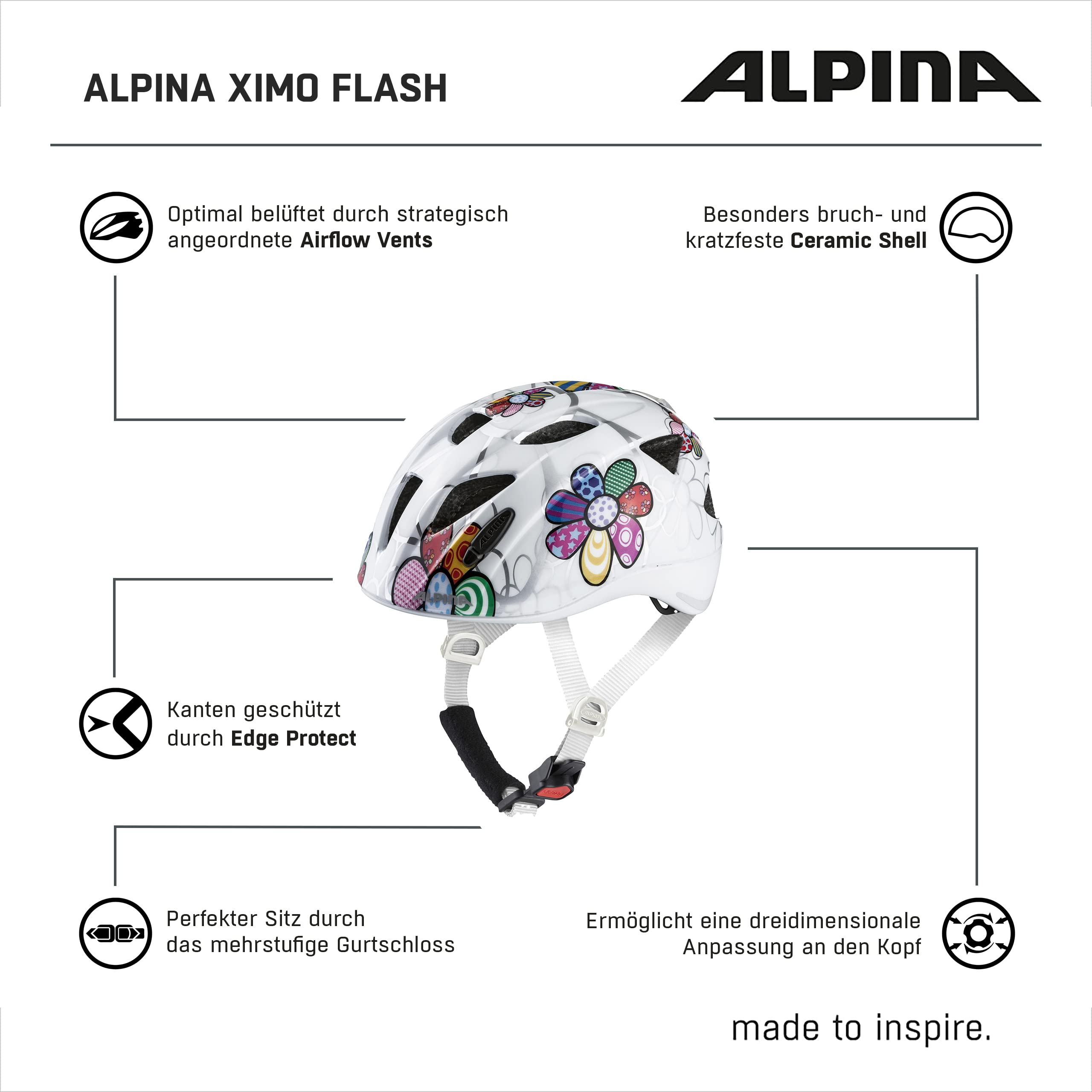 ALPINA XIMO FLASH - Beleuchteter, Reflektierender, Leichter & Anpassbarer LED Fahrradhelm Für Kinder
