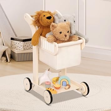 OOOK Baby Push Walker Doll Stroller, Wooden Baby Walker for Girls and Boys | FSC Safety, Kids Shopping Cart for Toddlers, Kids Stand Learning Cart with 4 Wheels, Ideal Gift Choice for Toddlers 12M+