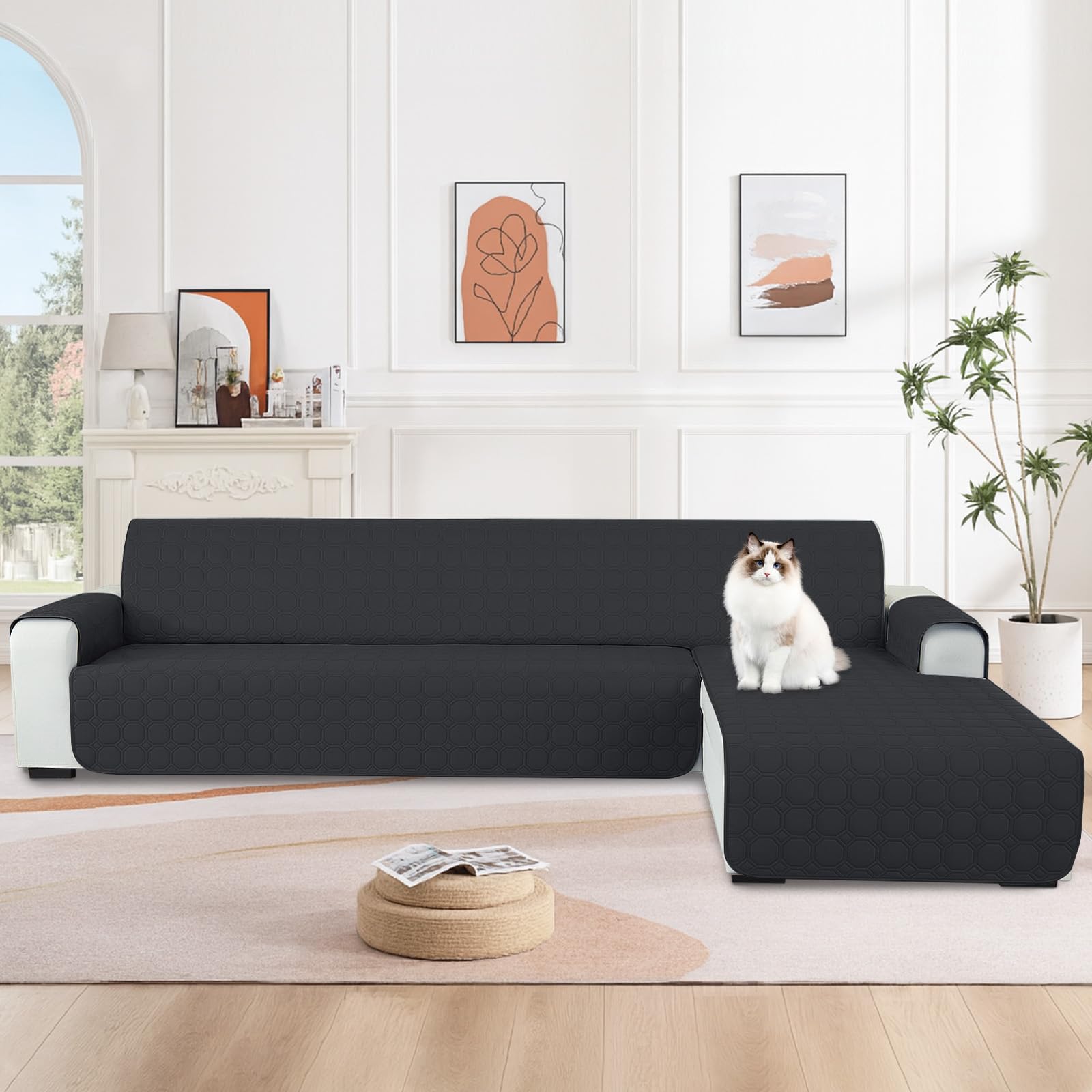Ystyle Copridivano Impermeabile con Penisola 2 Posti (L 210 CM), Copridivano Angolare Destra/Sinistra Universale Reversibile, Copridivano Chaise longue Antigraffio Antimacchia, Nero