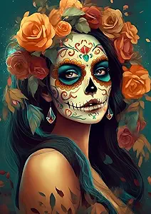 yvkew Sugar Skull Art Canvas Wall Art Aesthetic Skull Flower Painting Modern Print Artwork Pictures Mexican Office Wall Decor Artwork Unframed 12x16inch