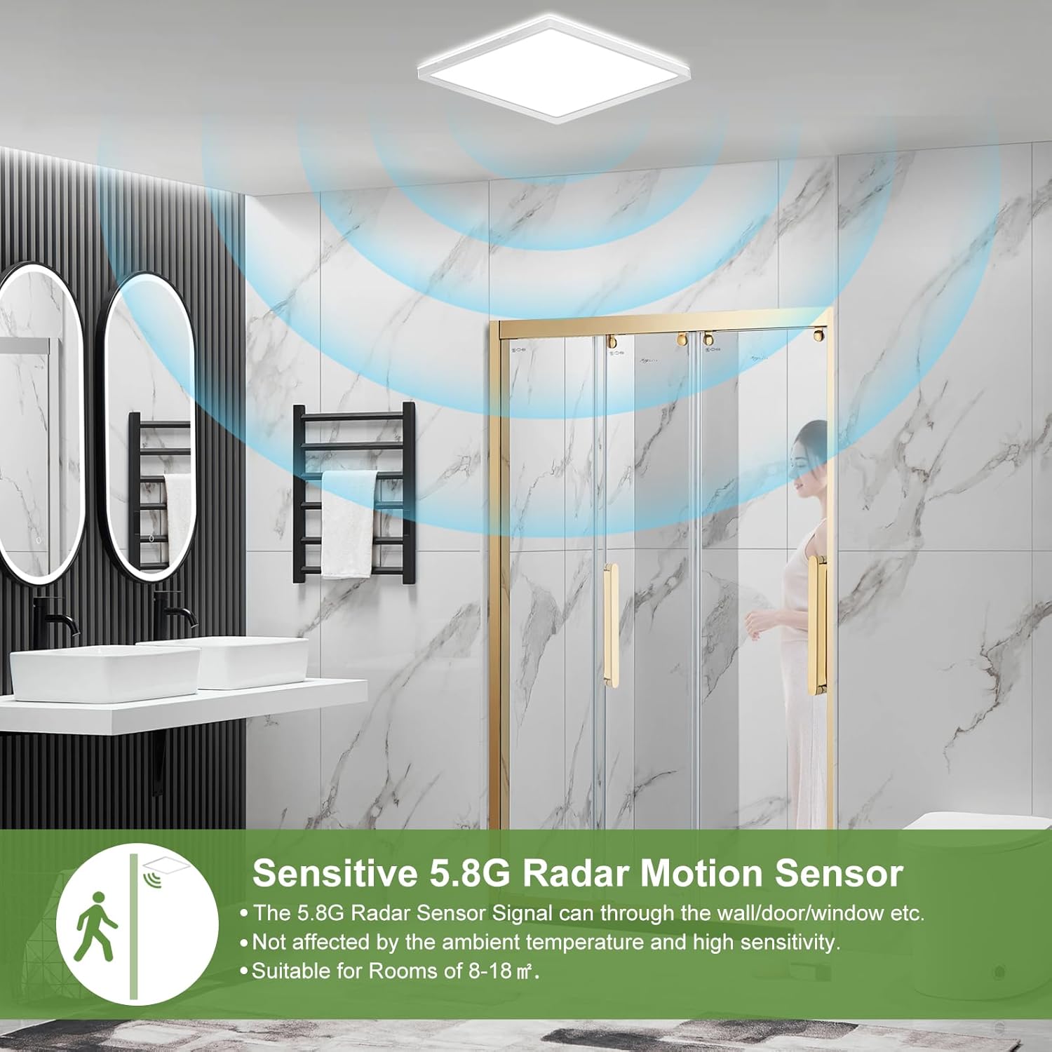 LEZOE 18W Motion Sensor LED Ceiling Light dimmable with Remote, 8.7Inch 1800lm 3000K/4000K/6500K Flush Mount Ceiling Lighting Fixture, Radar Sensor Lamp for Hallway Closet Laundry Porch Stair