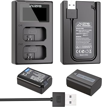 2 Packs A6400 NP-FW50 Battery and Charger with Built in Cable for Sony